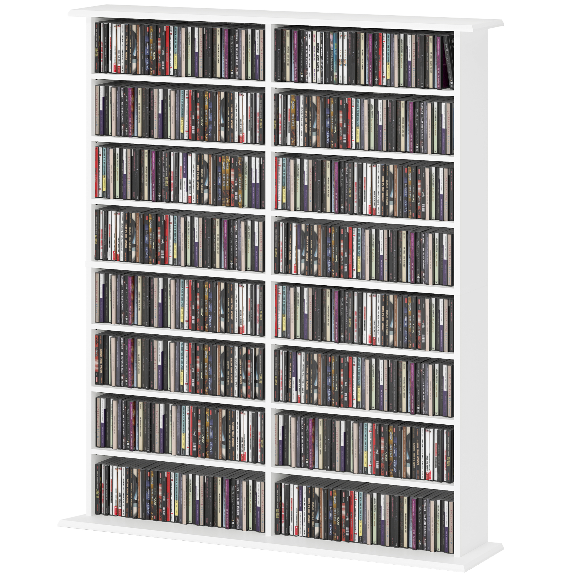 HOMCOM CD und DVD Aufbewahrung mit 16 Fächern und 12 verstellbaren Regalen, max. Kapazität 720 CD/396 DVD und Blu-ray, weiß