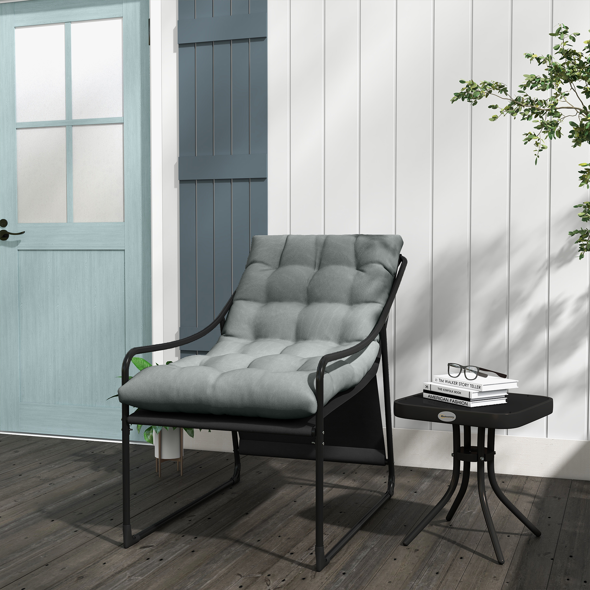 Outsunny Outdoor Lounge, dicke Polsterung, rostfreier Stahlrahmen, 62B x 110T x 88H cm, Grau/Schwarz
