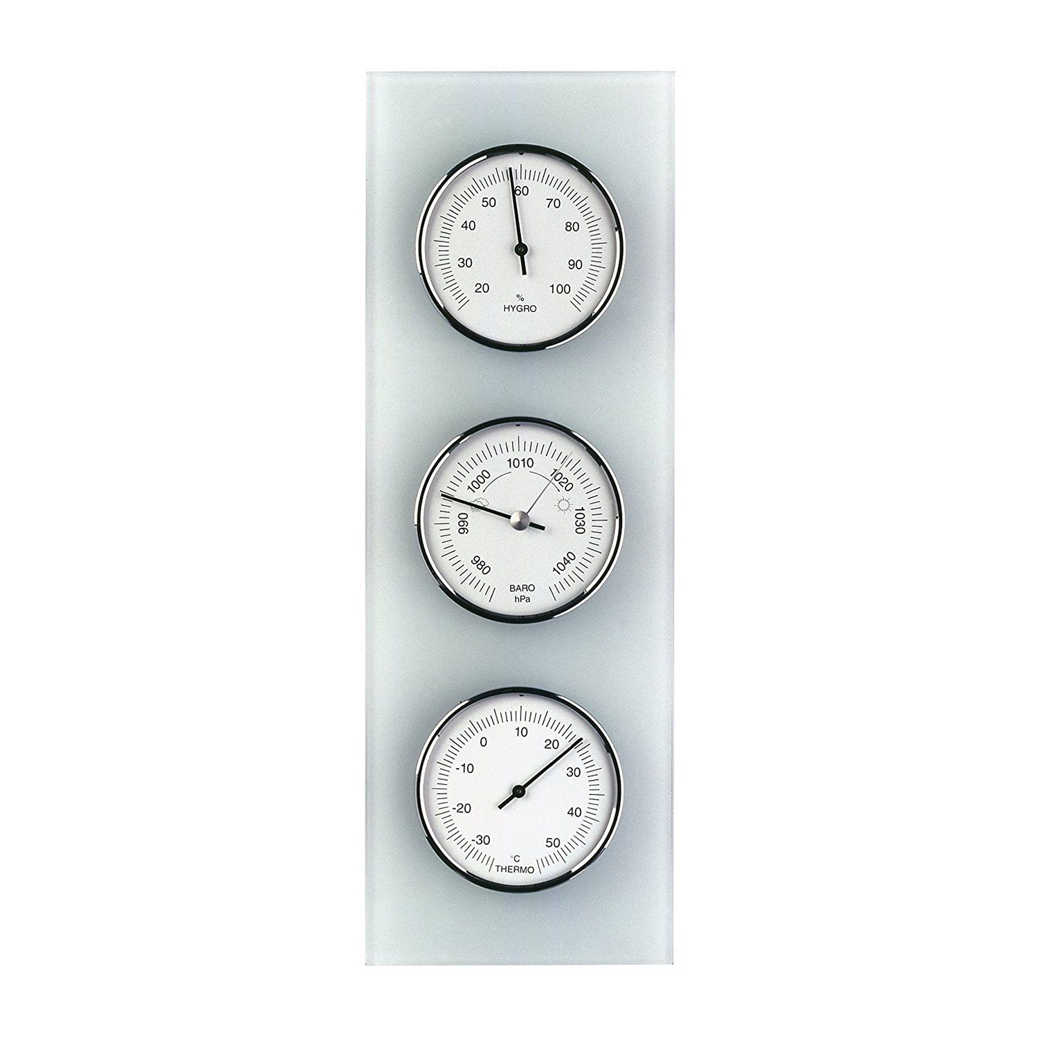 Wetterstation Wetterstation aus Glas, matt, Weiß, Barometer, Therometer, Hygrometer