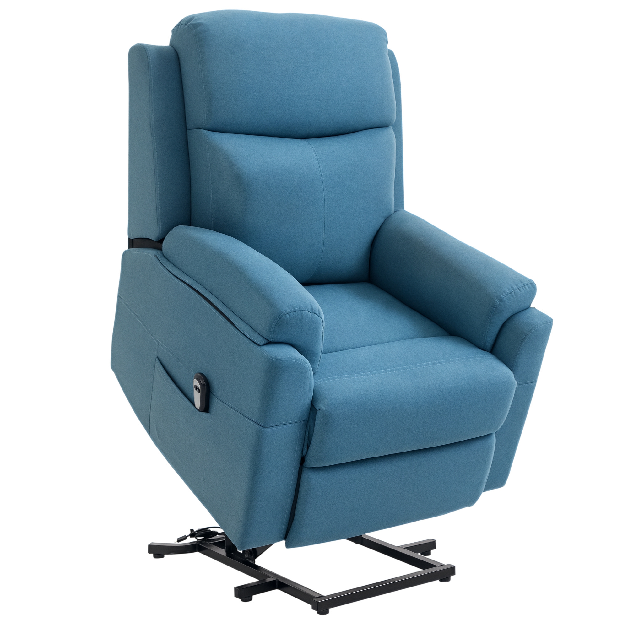 HOMCOM elektrischer Aufstehsessel Sessel mit Aufstehhilfe für Senior Relaxsessel TV Sessel mit schlaffunktion und aufstehhilfe Fernsehsessel Liegefunktion Leinen-Touch Blau 83 x 89 x 102 cm