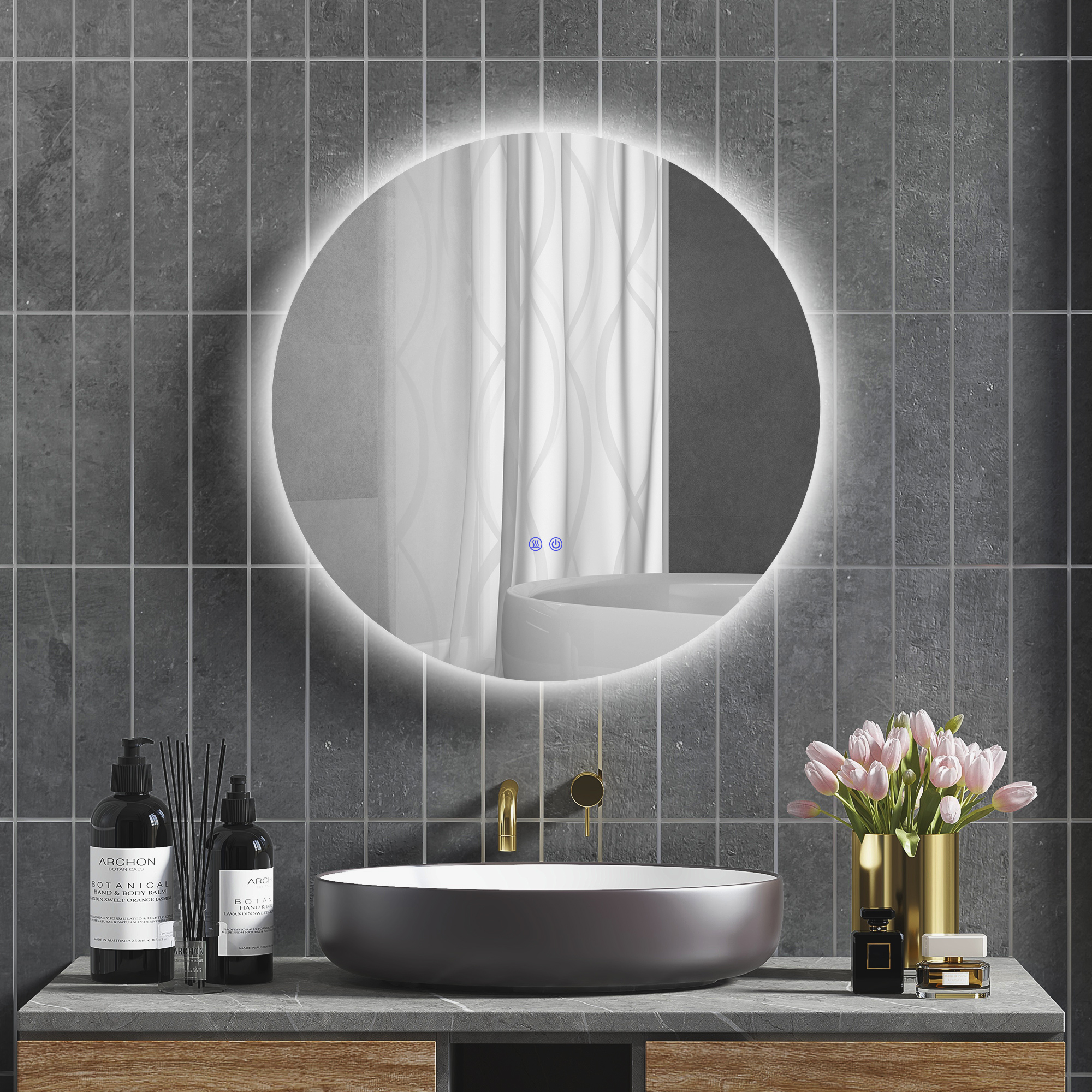 kleankin LED-Runder Badezimmerspiegel Ø 80 cm Wandspiegel mit Touch-Schalter, Anti-Beschlag-System