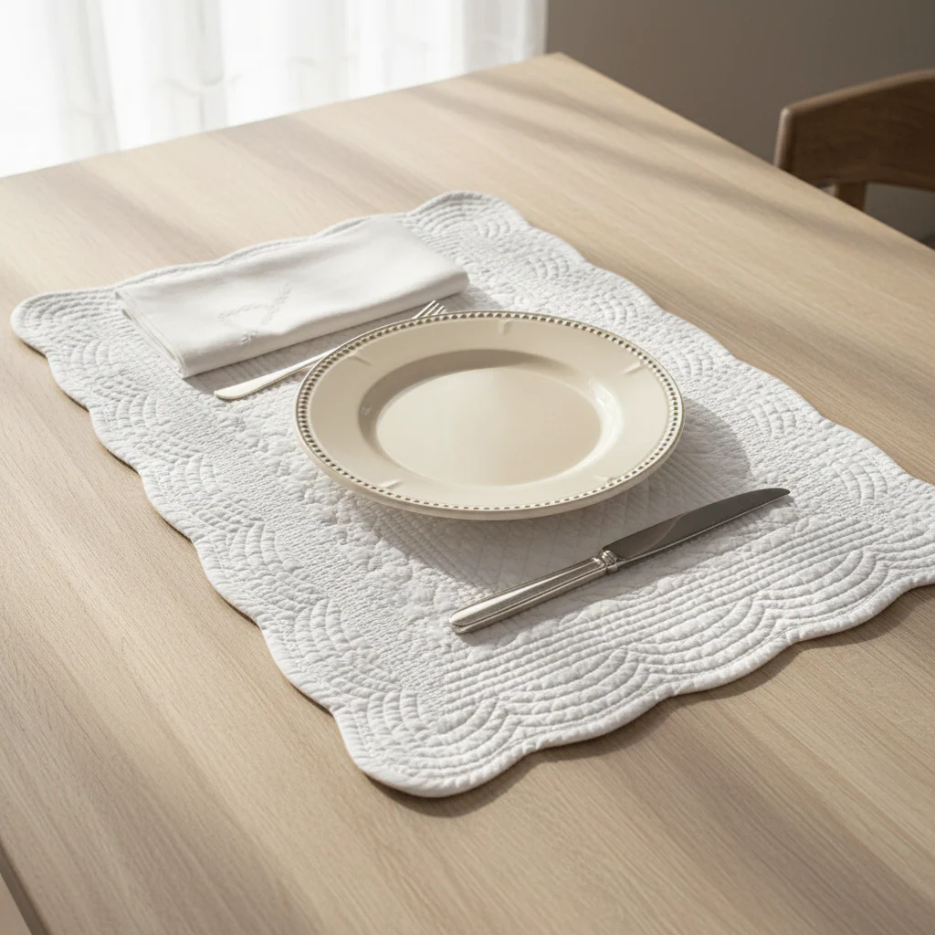 Natural Stitched Quilted Placemat / Table Mat in Snow White