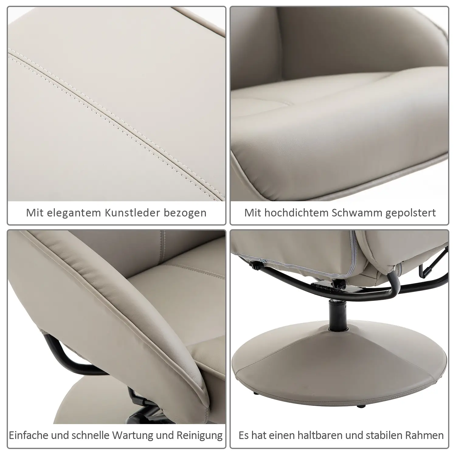 HOMCOM Relaxsessel mit Hocker ergonomisch neigbar Kunstleder Grau