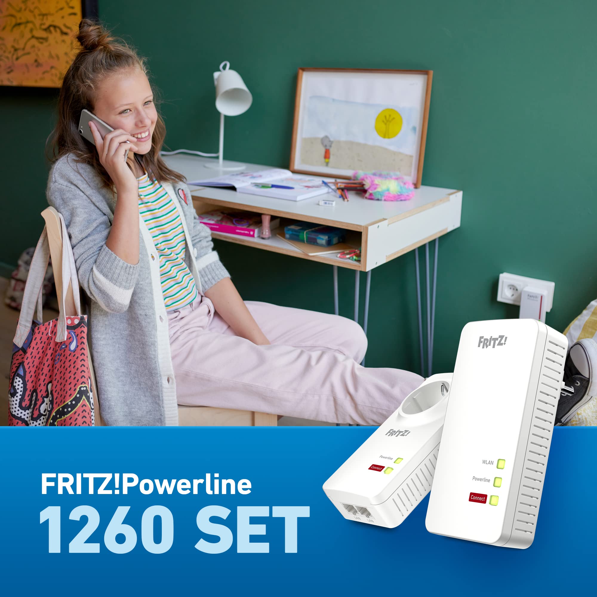 FRITZ Powerline 1260 WLAN Set mit Mesh und WiFi 5 bis zu 1,2 GBit/s ideal für ein stabiles Heimnetz
