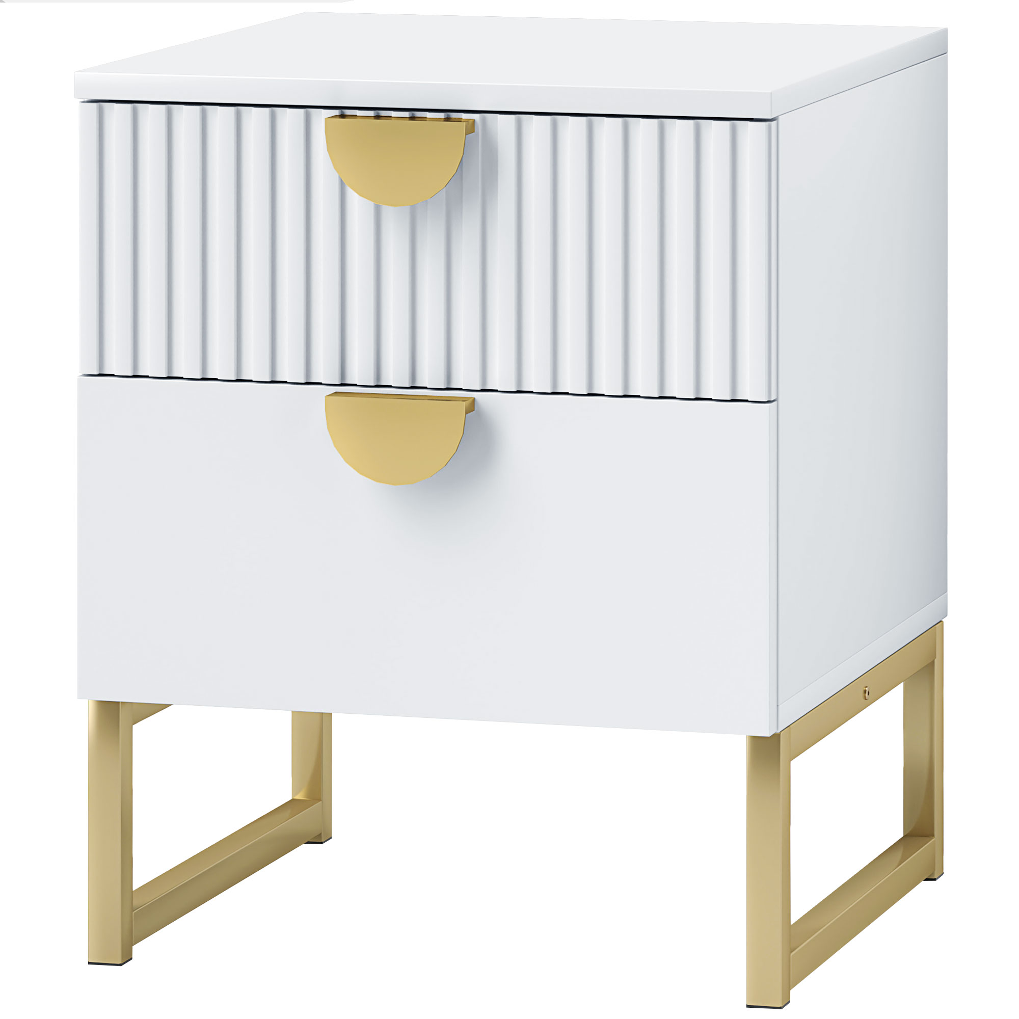 HOMCOM Nachttisch mit 2 Schubladen, elegante Metallgriffe in Gold, 40 x 40 x 50 cm, Weiß