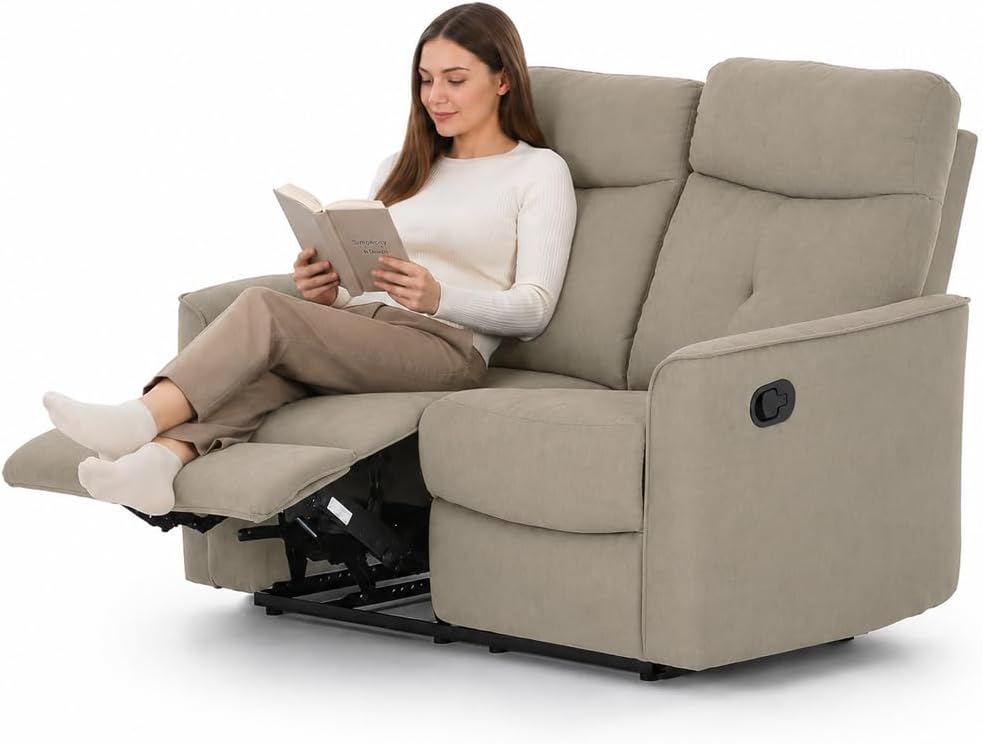 BAKAJI Divano 2 Posti Recliner Manuale con Imbottitura ad Altissima Densità, Poltrona Schienale e Poggiapiedi Reclinabile, Design Moderno, Ideale per Soggiorno, Salotto, 132 x 96 x 103 cm