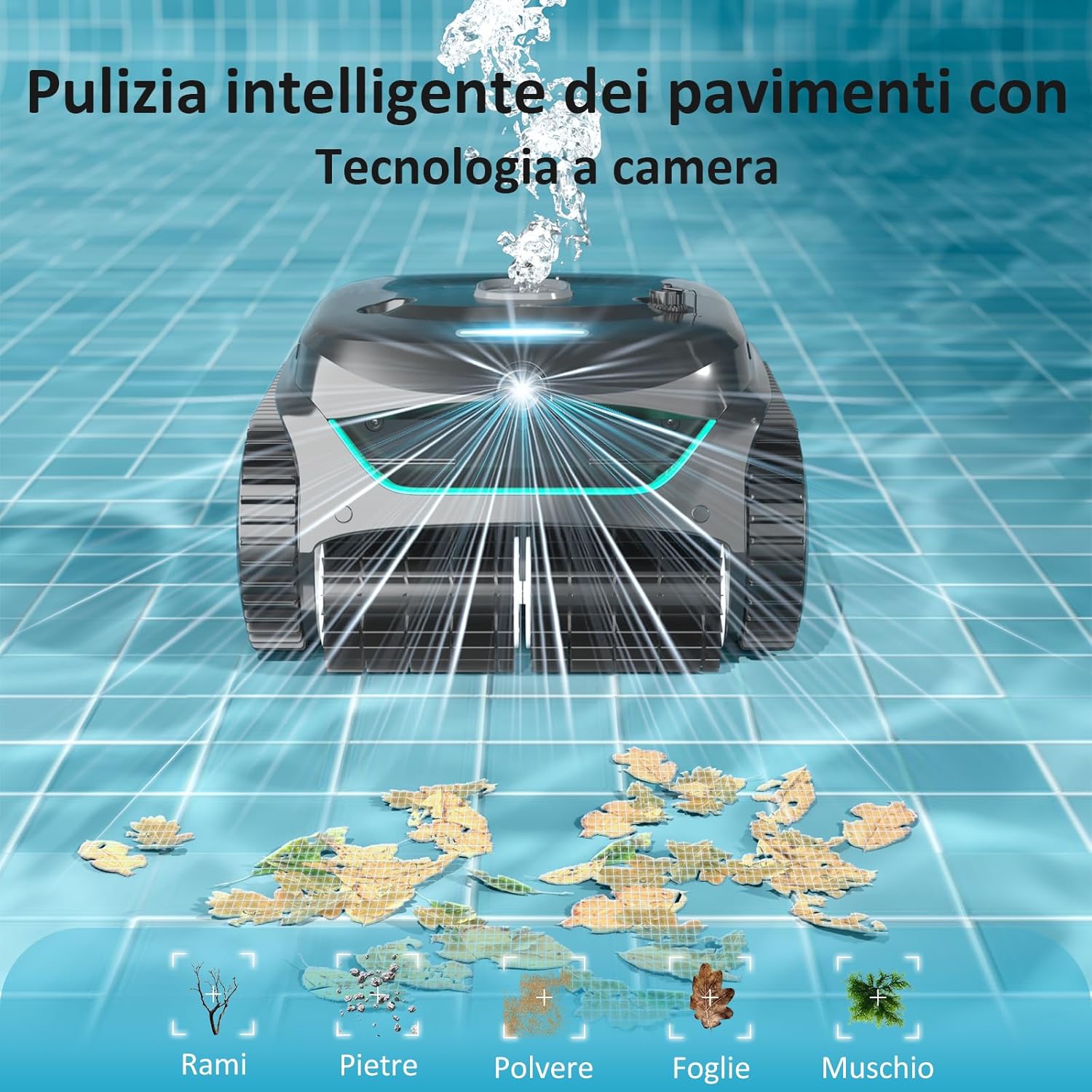 WYBOT C2 Vision AI Telecamera Robot Piscina Cordless con Batteria, Robot Piscina pareti e Fondo, filtrazione a Due Strati, Motore brushless, aspirazione Potente, per Piscine interrate Fino a 180㎡