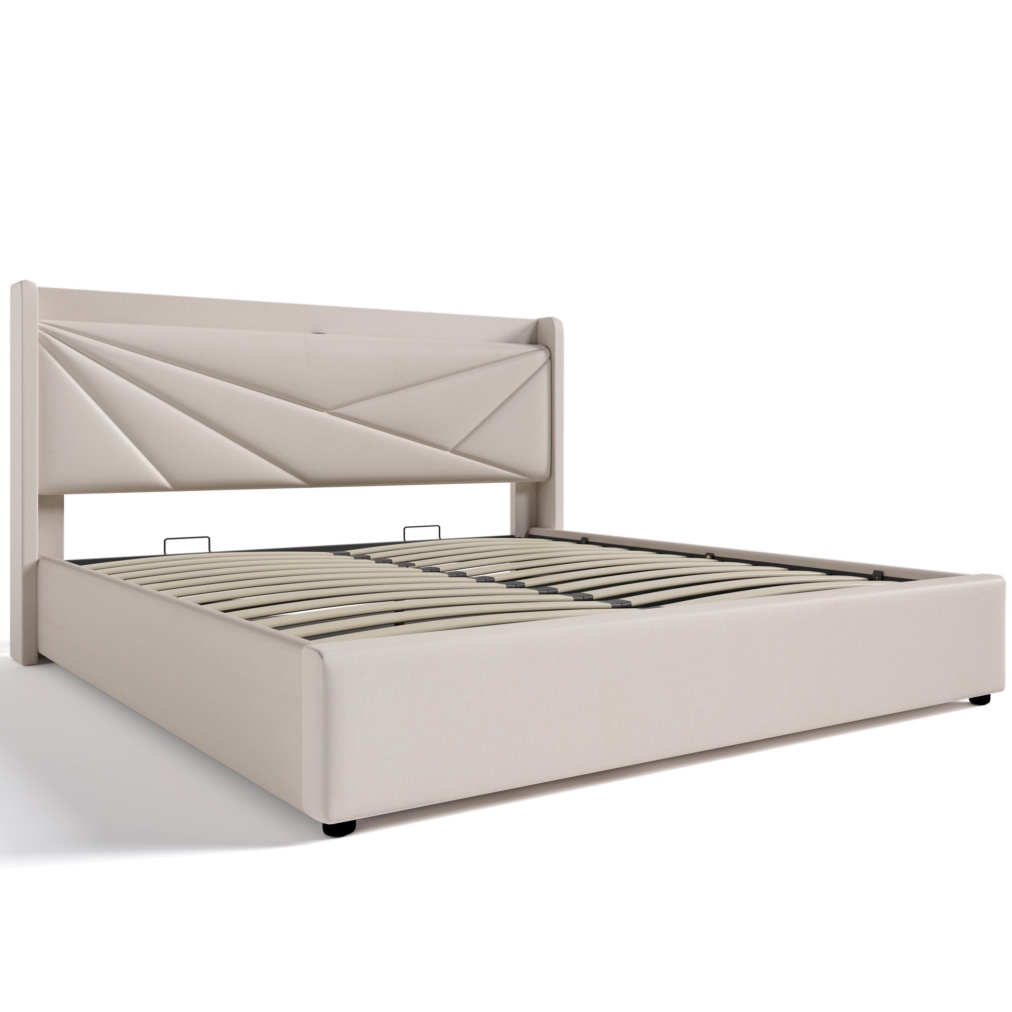Doppelbett mit Stauraum, USB-Typ-C-Ladefunktion und Bettgestell aus Leinen, ohne Matratze 160x200, Beige