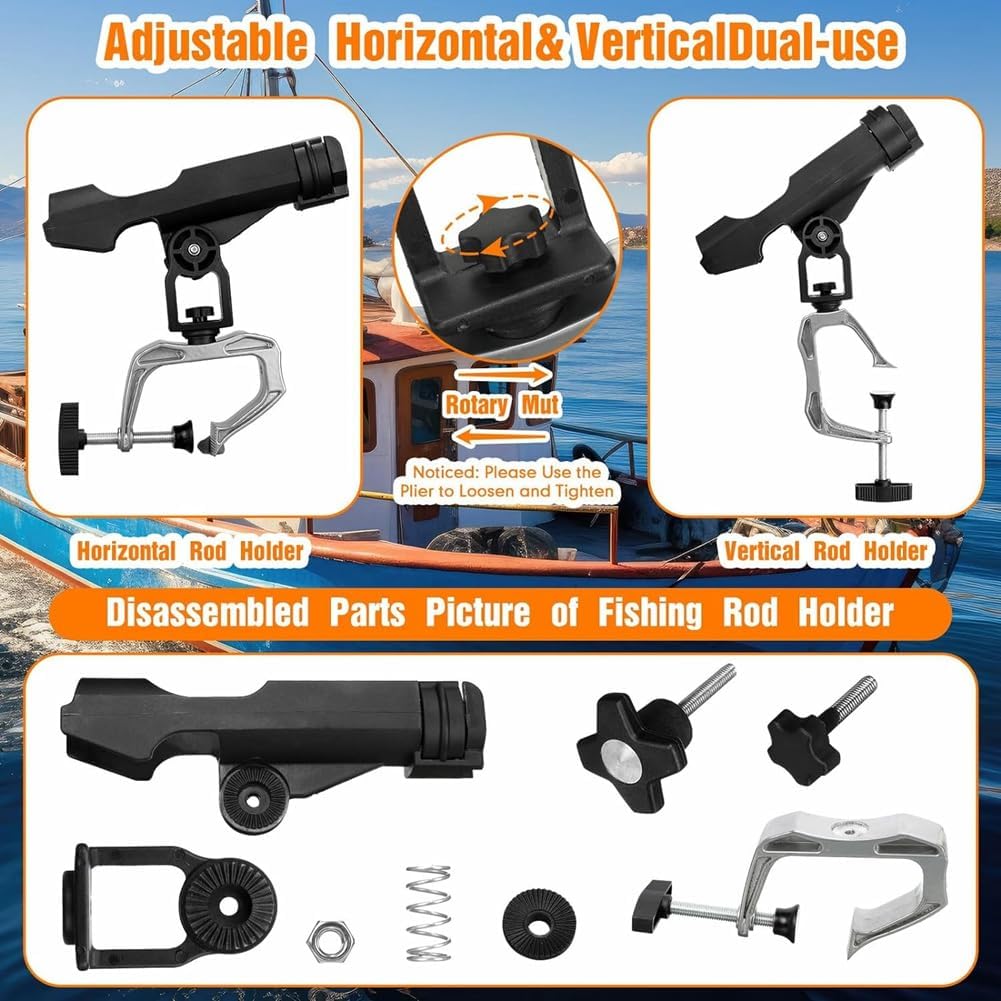 6er-Pack Angelrutenhalter für Angelboote, 360 Grad Verstellbar, Angelrutenständer mit Klemmöffnung, Angelrutenhalterung für Angelboote, Langlebig