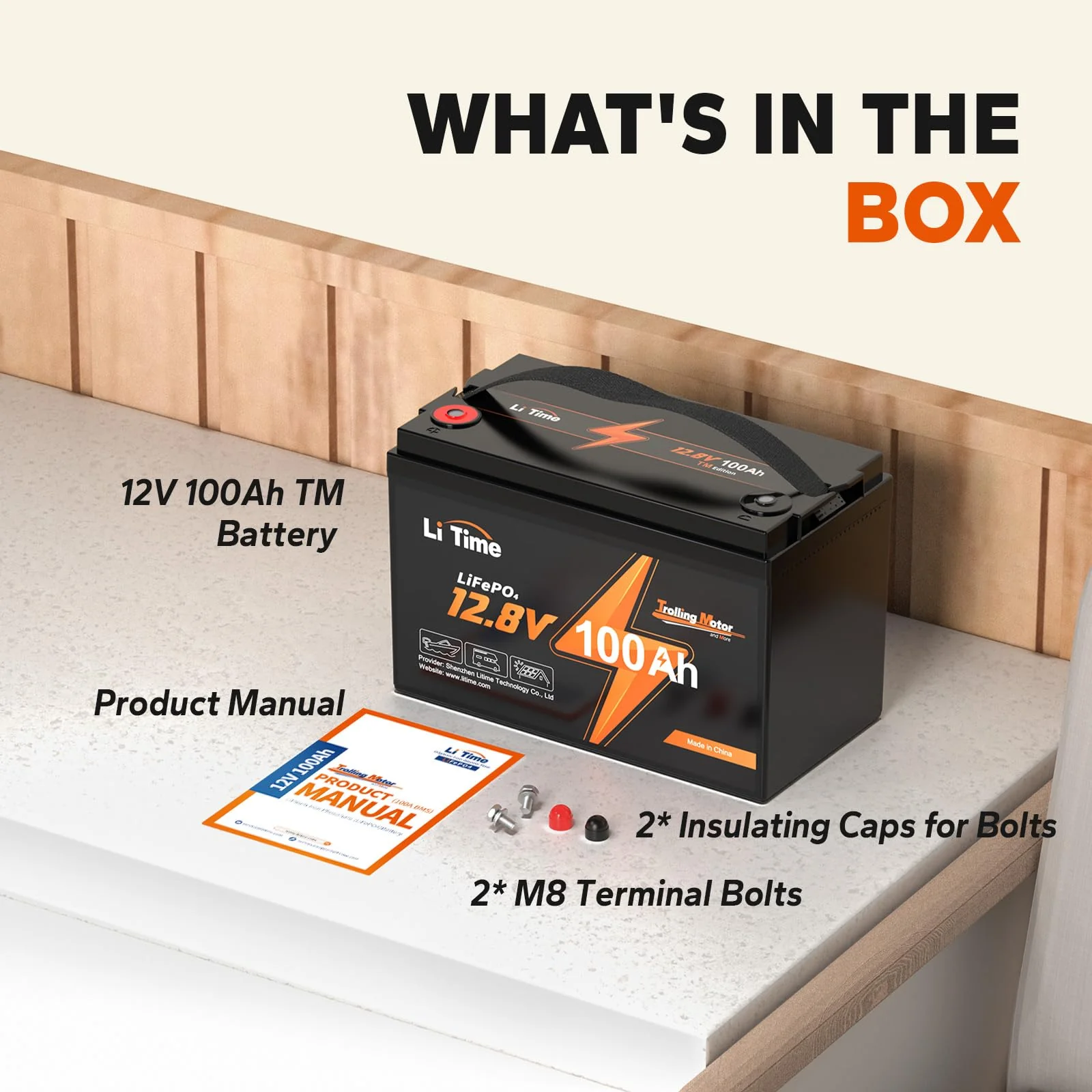 LiTime 12V 100Ah TM LiFePO4 lithium-accu met ingebouwde 100A BMS