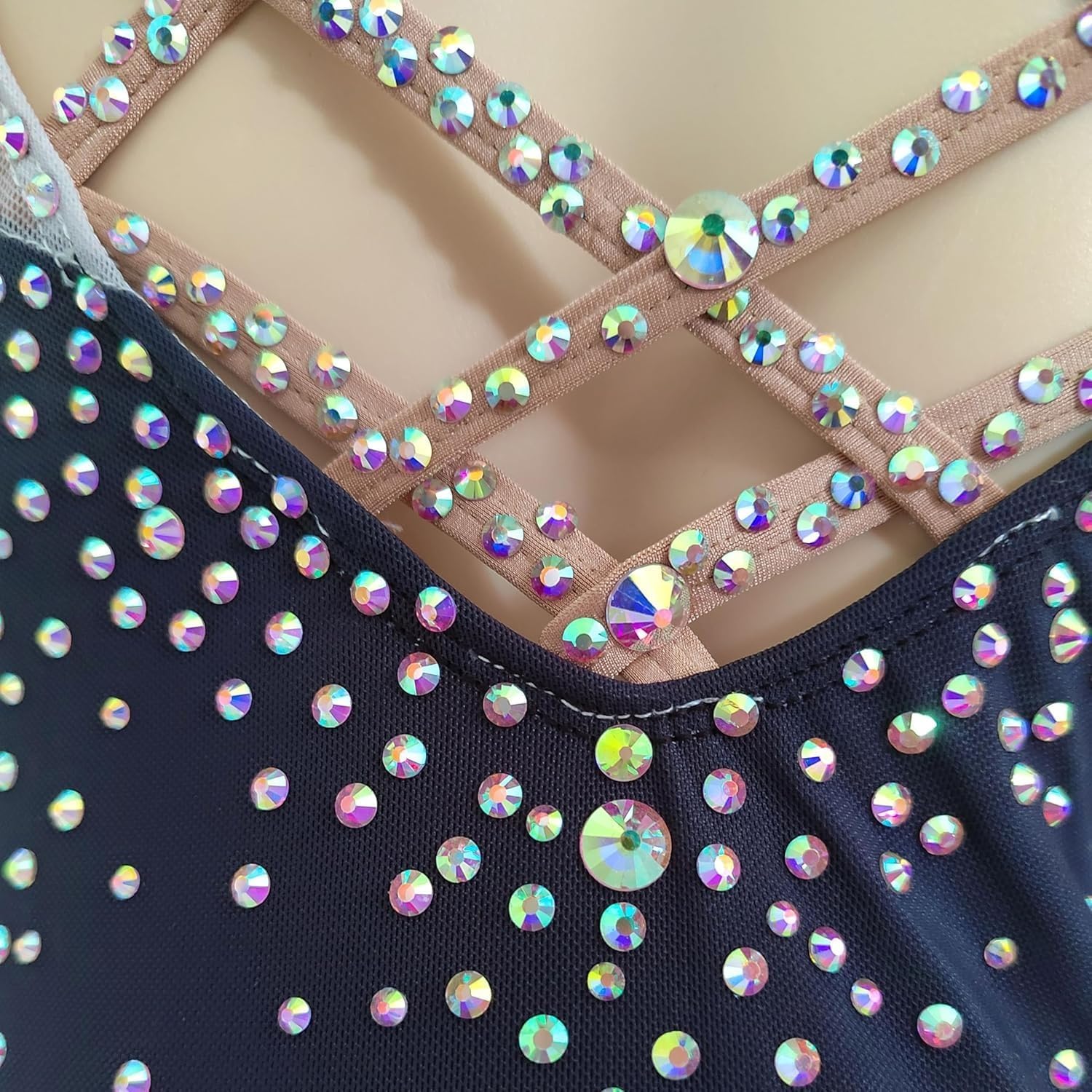 Eiskunstlauf Kleid Mädchen Kürkleid Langarm Mesh Glitzer Tanzkleid Gymnastik Bekleidung Ballettkleid mit Strass Lyrisch Tanzkleid Wettbewerb Tanzkostüm Damen Tanzkleid