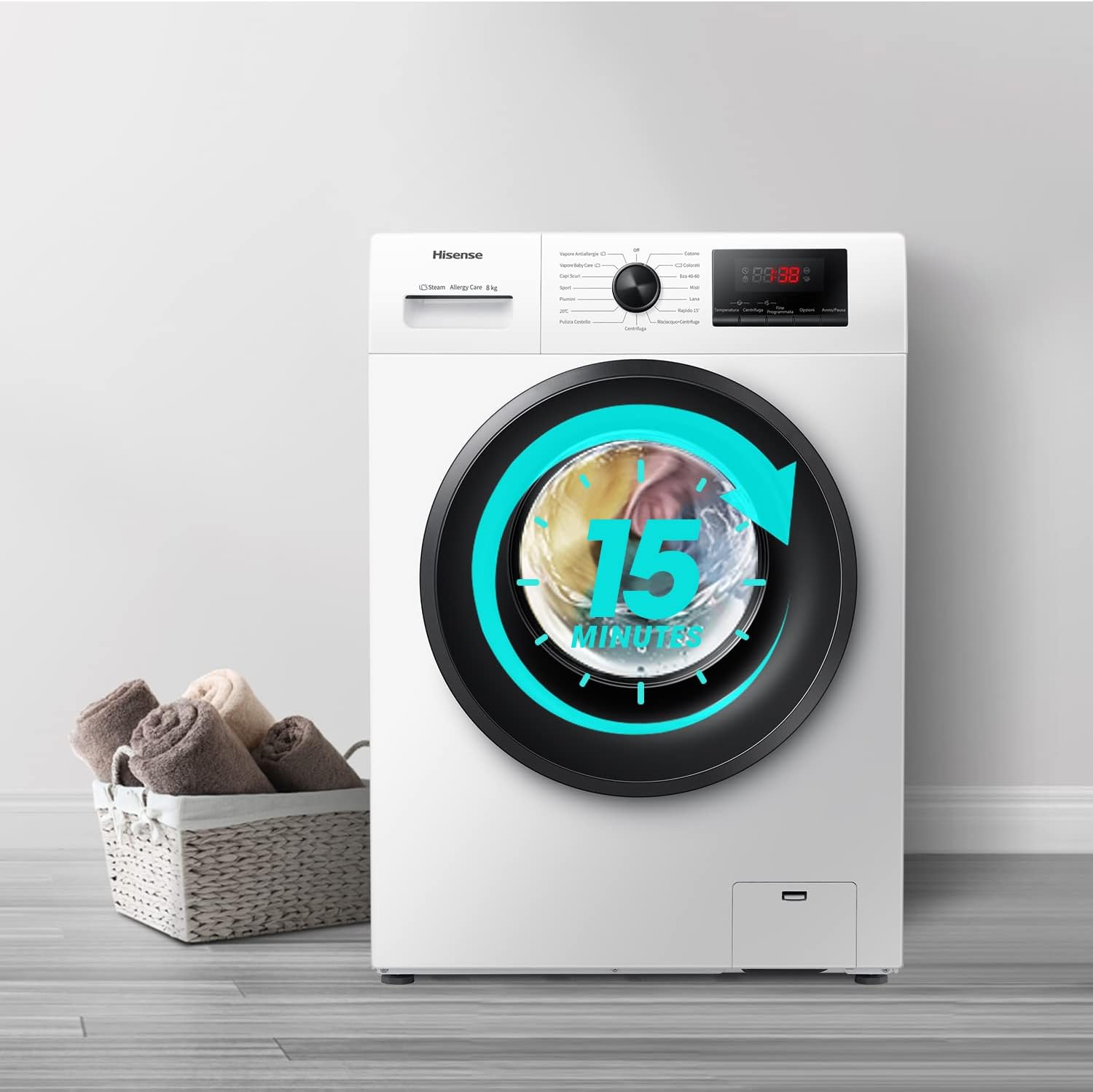 Hisense WFVB7012EM Front Load Washing Machine 7 kg 1200 rpm 15 Programs Steam LED Display Rapid Program Delay Start Child Lock