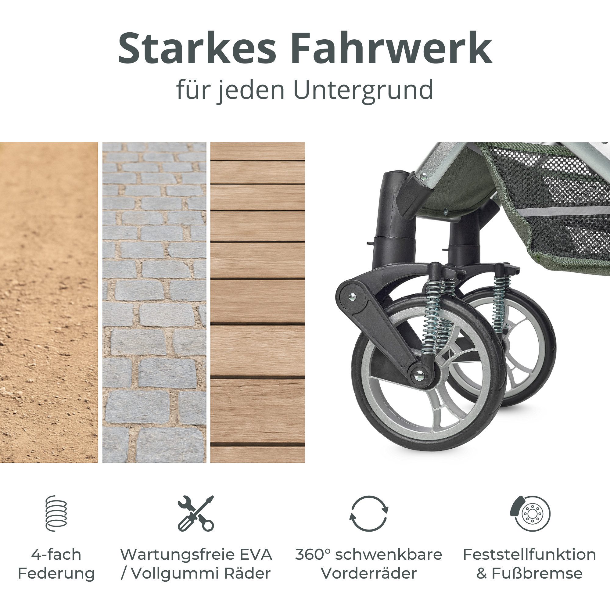 Kombi-Kinderwagen EXQUISE 2.0 Kinderwagen 3-in-1 GRÜN/SILBER mit BUGGY, AUTO-BABYSCHALE