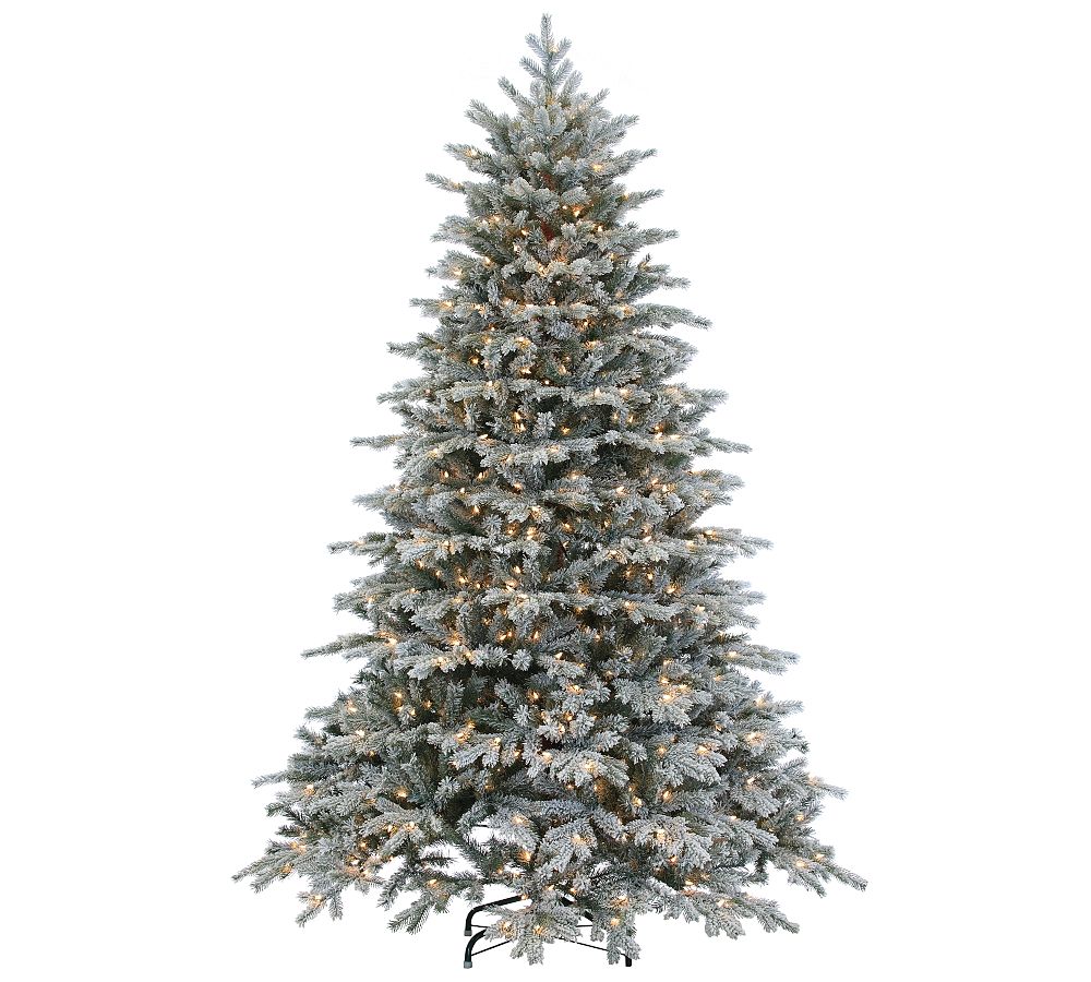 Natural Cut Full Flocked Spruce Tree with Warm White LED Lights, PVC/Metal/Cotton, Includes Stand, Adjustable Branches