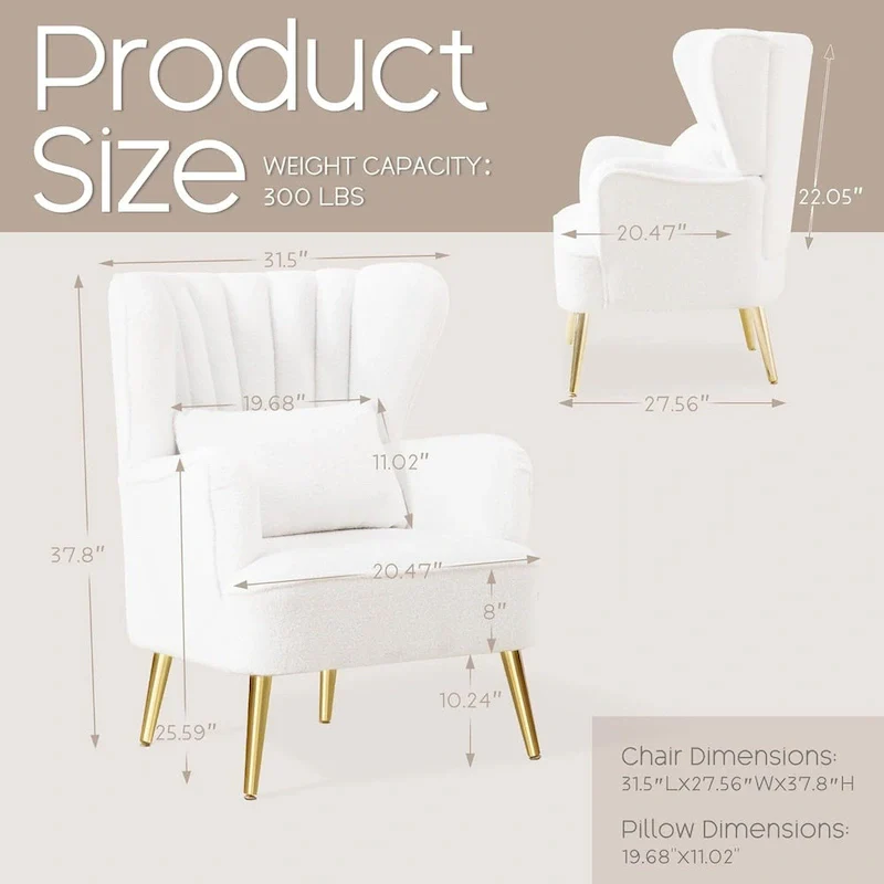 HOMYKA Modern Wingback Arm Chair Upholstered Accent Chair Set of 2