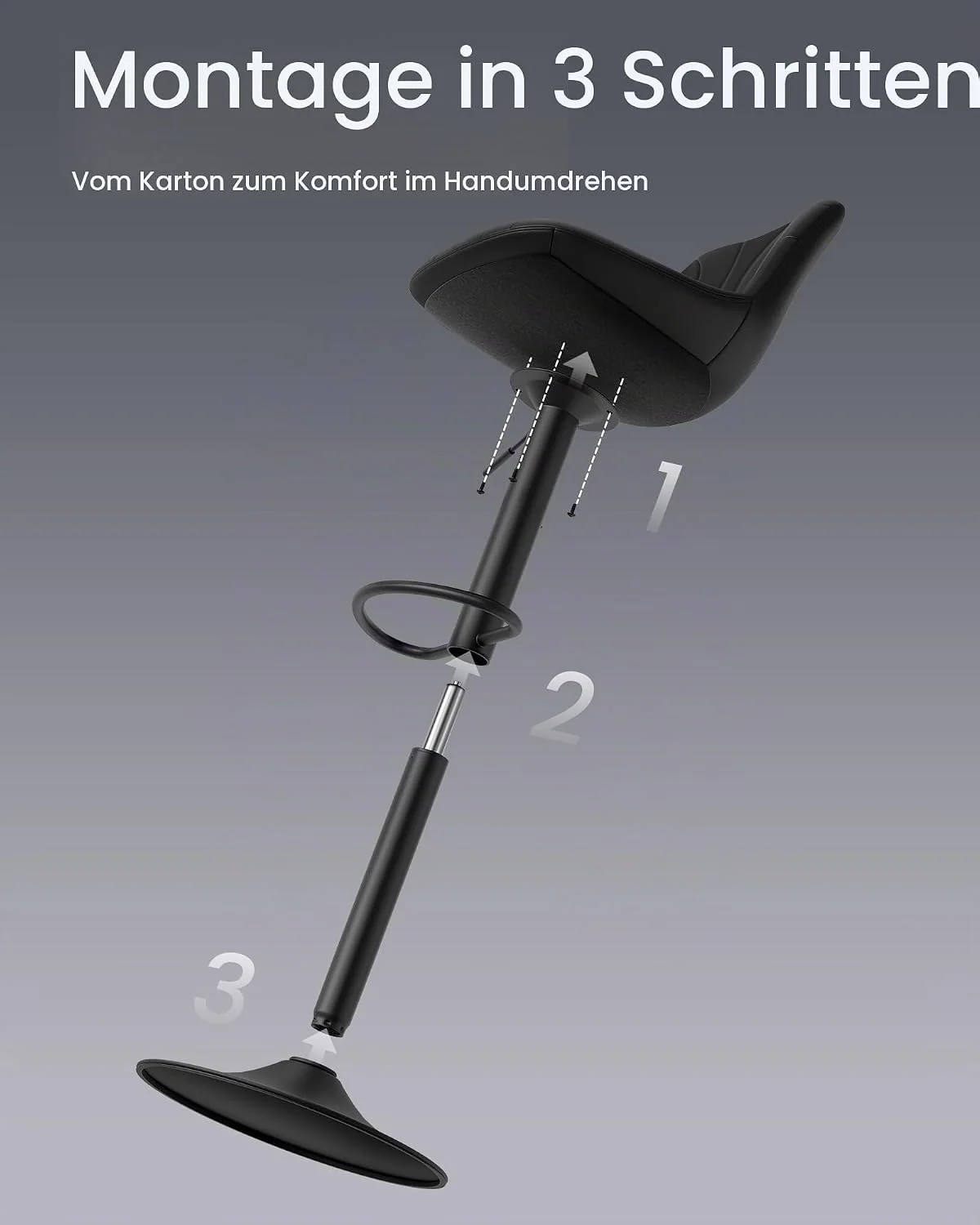 VASAGLE Barhocker mit gepolstertem Sitz, drehbar und höhenverstellbar