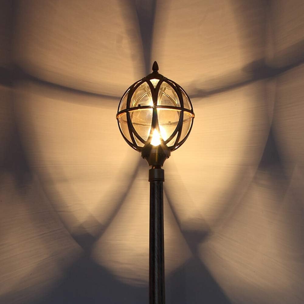 Retro Pfostenlampe Außen Rund Straßenleuchte Wasserdichte IP65 H240CM Mastlampe Outdoor Schwarz Aluminium Und Glas Robust Gartenlampe Rasen Villa Landschaft Standleuchte