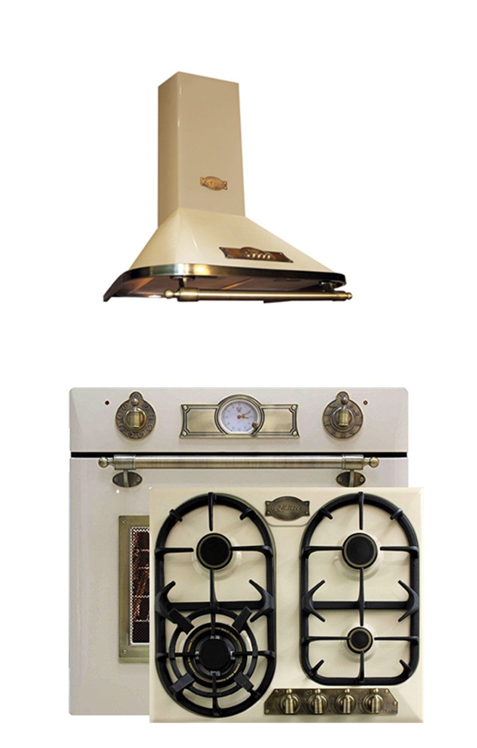 Backofen-Set Herd Set Autark Elektro,Retro Einbaubackofen Autark, 60cm, 67L, 8 Funktionen,Elfenbein+Retro Einbau Gasherd, 60cm, Emailliert Elfenbein,Er-/Propangas+Dunstabzugshaube 60 cm,910 m³/h EH 6355 ElfEm+KG 6325 ElfEm+A 6315 ElfEm