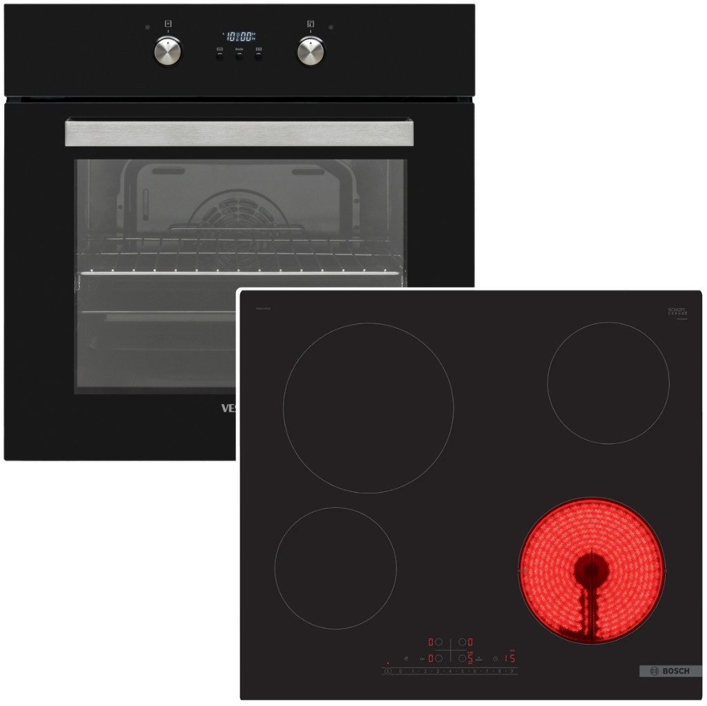 Backofen-Set Teleskopauszug 2fach mit Bosch Glaskeramik Kochfeld 60cm PowerBoost