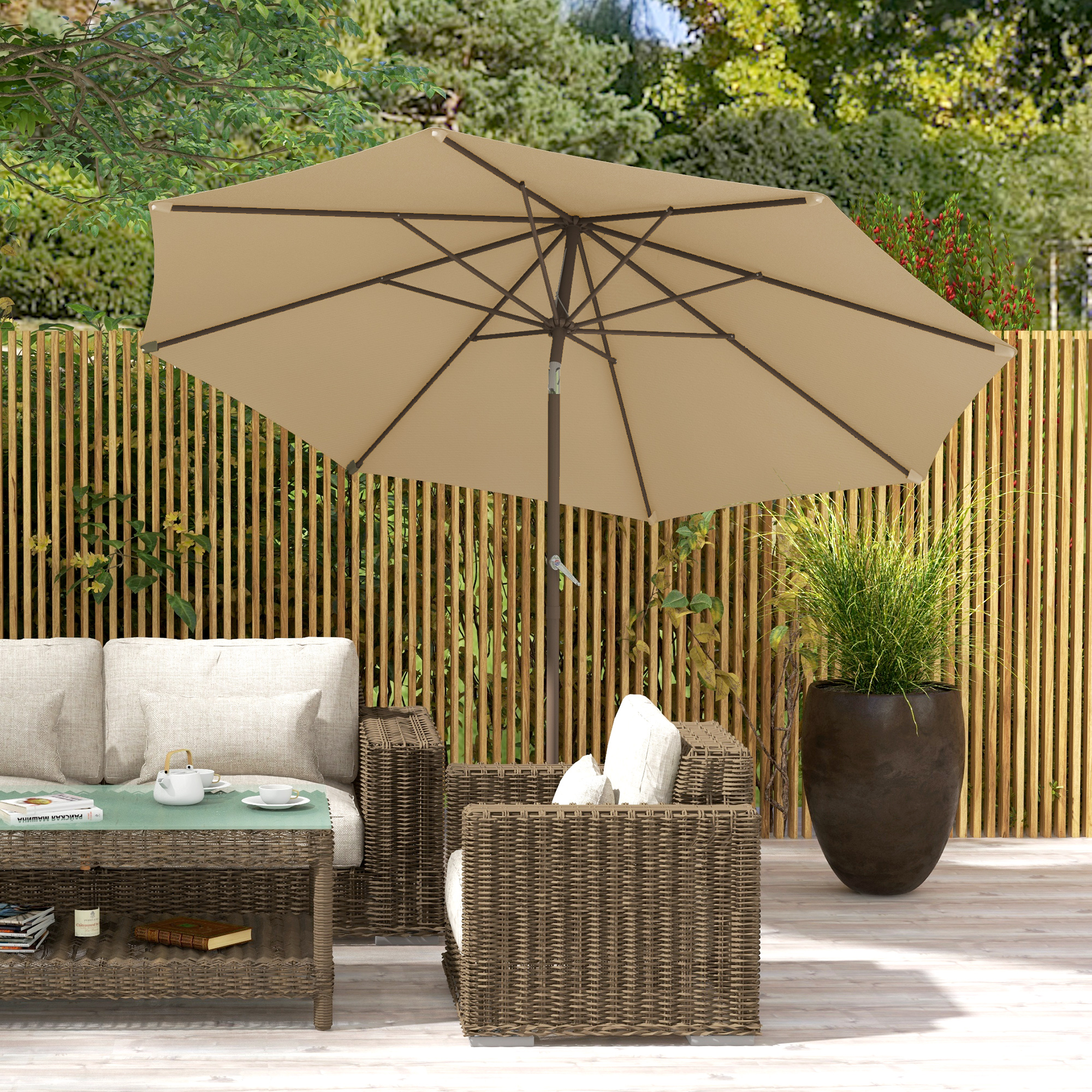 Outsunny Garten-Sonnenschirm Ø 2,63 m Metall Rund Polyester 180g/m² neigbar beige