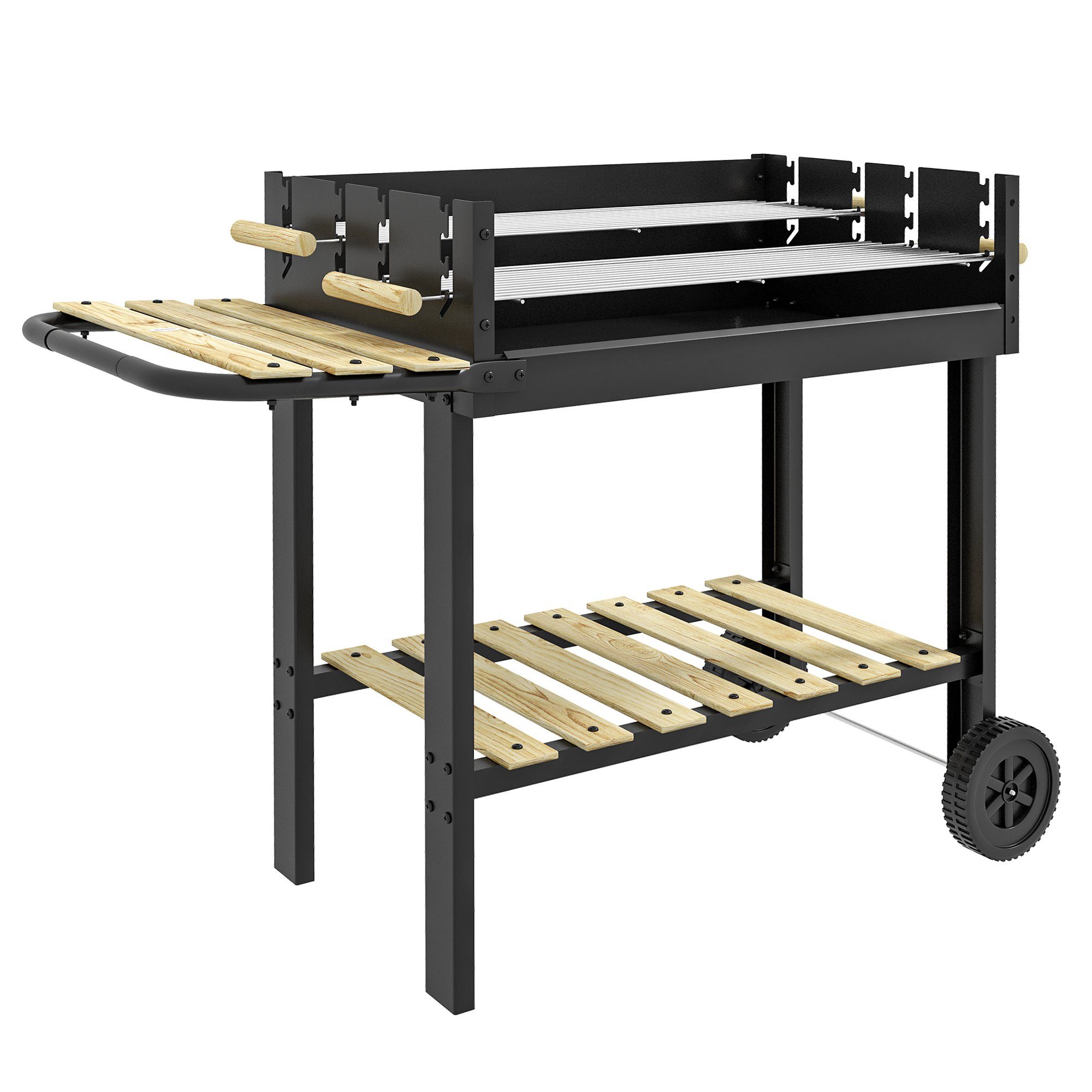 Holzkohlegrill Grillwagen mit zwei Grillrost, Ablage