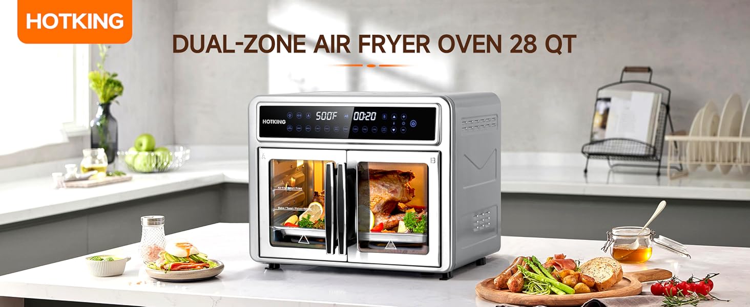 HotKing 28QT Dual-Zone Air Fryer Toaster Oven Combo