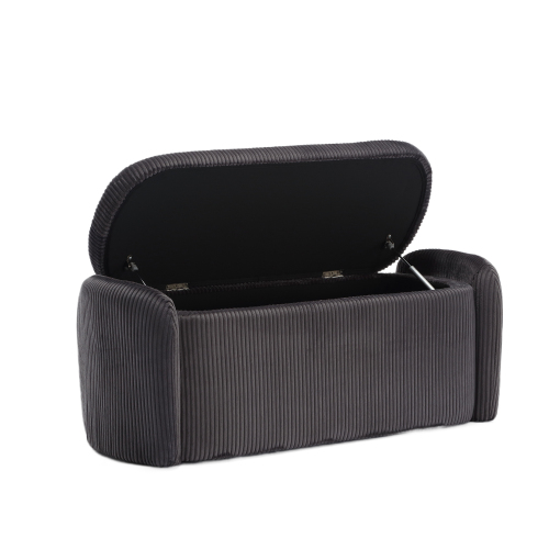 Moderner eleganter Aufbewahrungshocker, hocker aus gestreiftem Samt, angenehmes Sitzgefühl, geeignet für Wohnzimmer, Eingangsbereich, Dunkelgrau