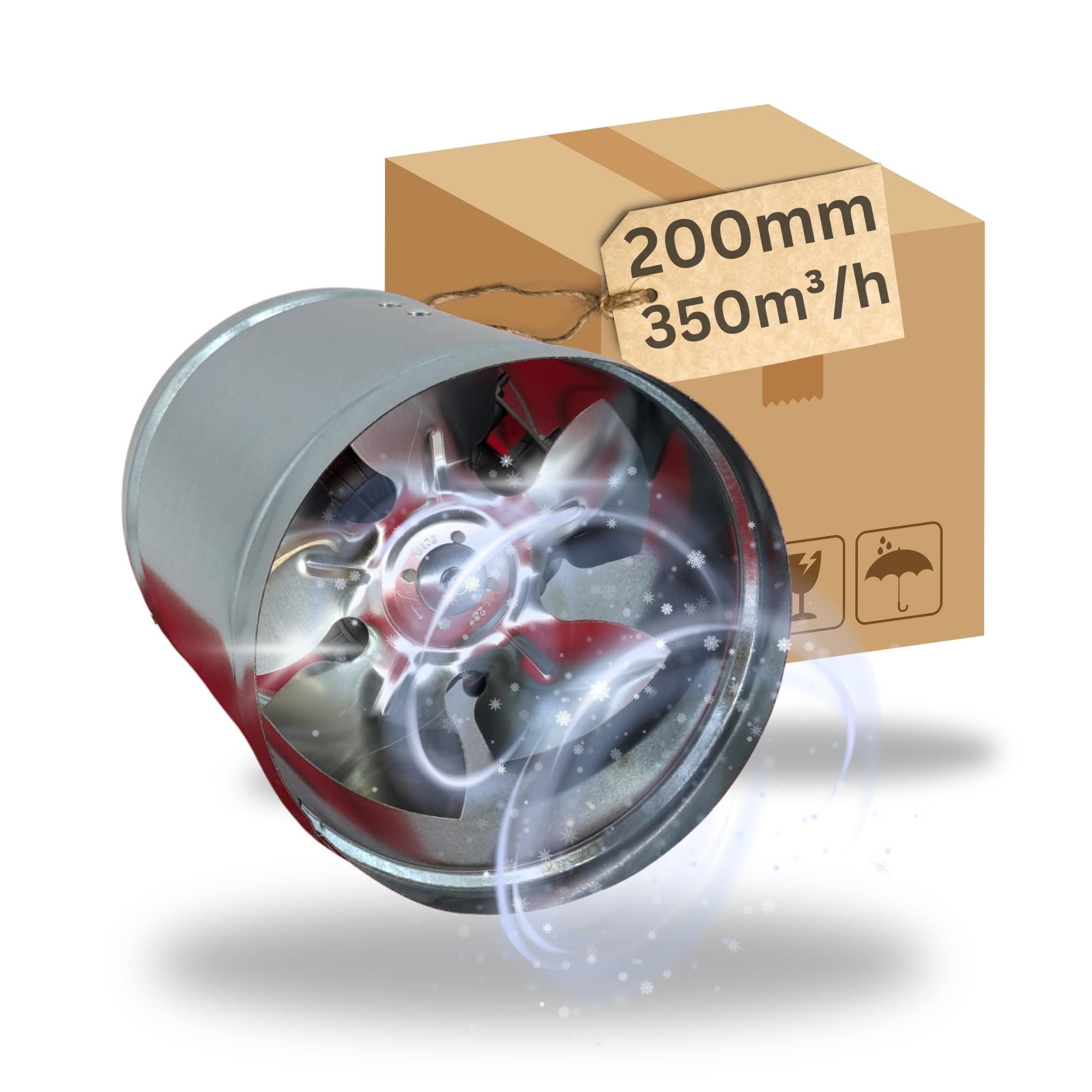 Radialventilator 200mm Rohrlüfter 350 m³/h Metall Abluftventilator Lüfter Zuluft Abluft