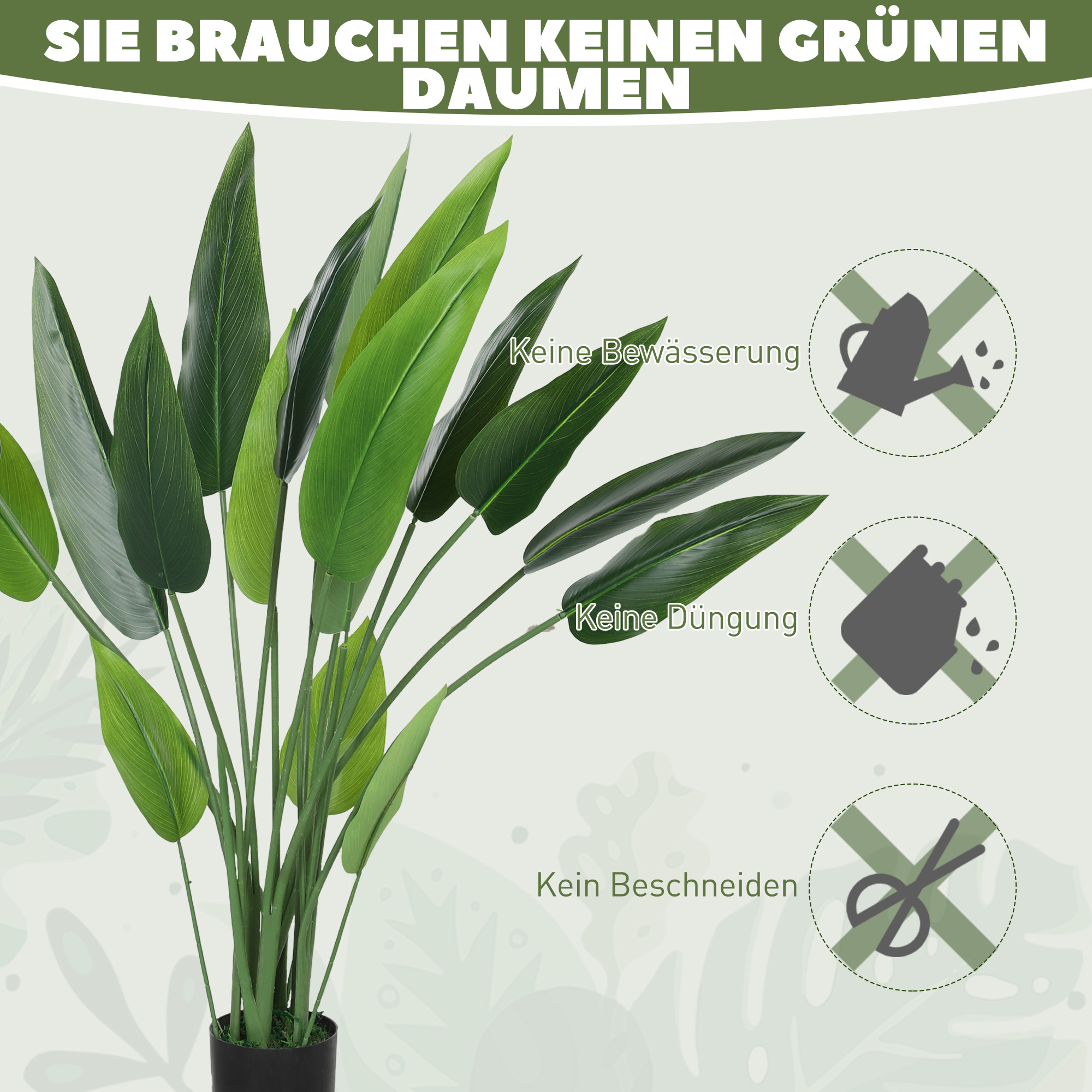 Kunstplant in Cementpot, 18 Bladeren, Plastic, Groen
