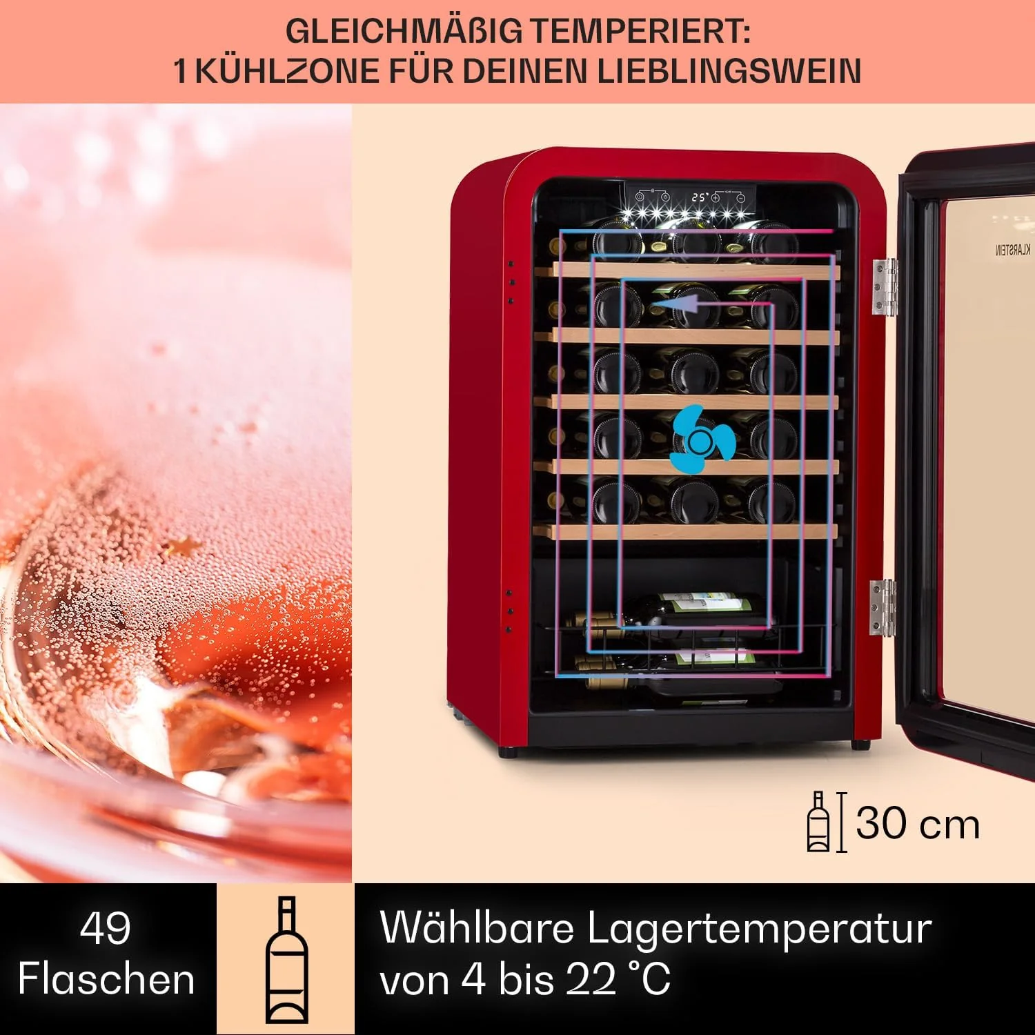 Klarstein Weink��hlschrank, Getr?nkek��hlschrank Schmal, K��hlschrank mit Glast��r, Getr?nkek��hlschr?nke Freistehend, Weink��hlschrank Klein, Weink��hlschr?nke 1 Zone, UV-Schutz, 4-22 ��C, 19 Flaschen