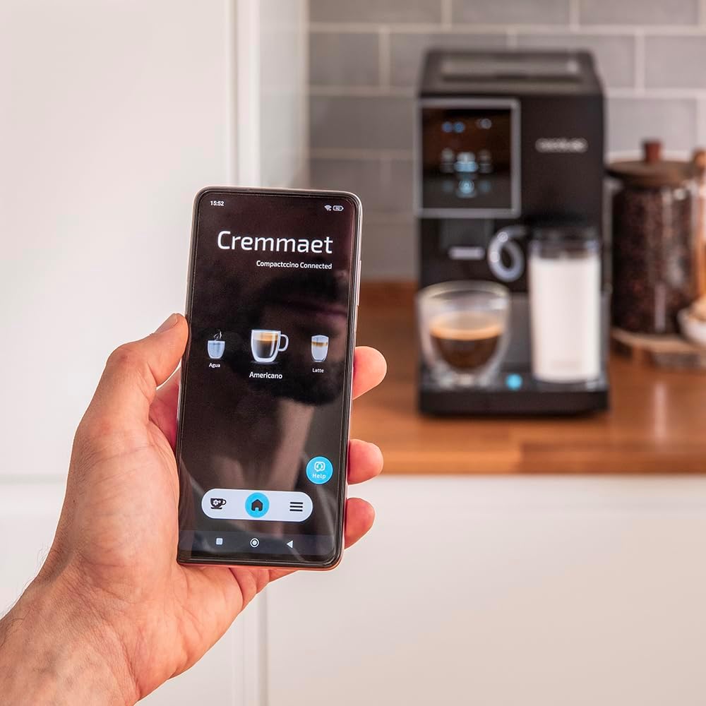 Cecotec Kompakte Superautomatische Kaffeemaschine mit Wifi Cremmaet Compactccino Connected Black Rose. 1350W, 19 Bar, TFT-Bildschirm und APP, Mahlwerk, Milchtank 400 ml und 1 Liter Wasser