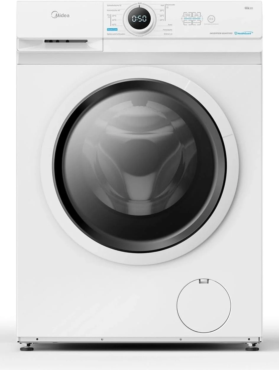 Midea MF10EW80B Wasmachine / 8kg / 1400 tpm / Energieklasse A / Inverter Quattro Motor / Stoomfunctie / Grote trommel / Slank ontwerp / Bijvulfunctie / Kinderbeveiliging / AquaStop, Wit