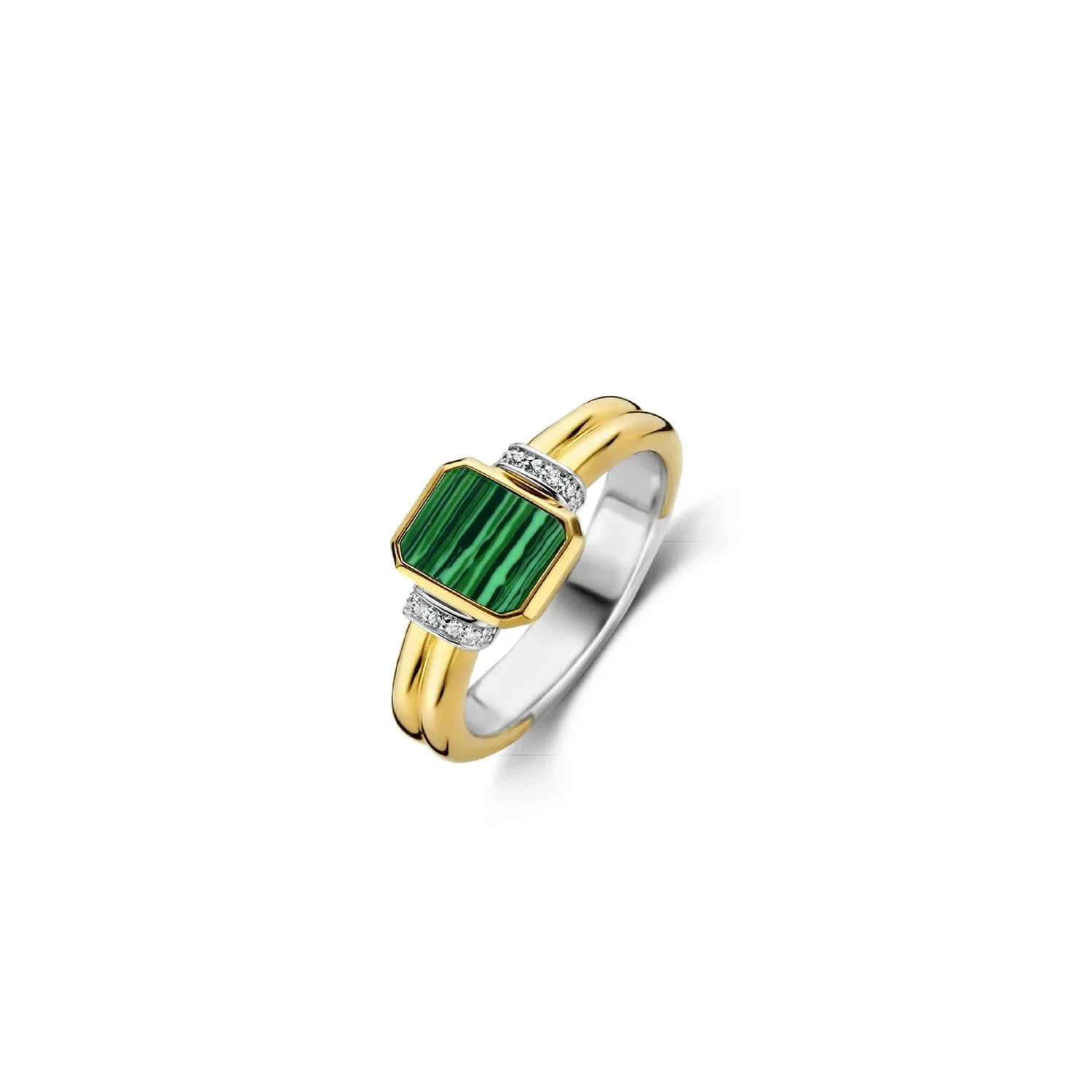 Anello Ti Sento Milano pietra quadrata verde malachite 12242MA