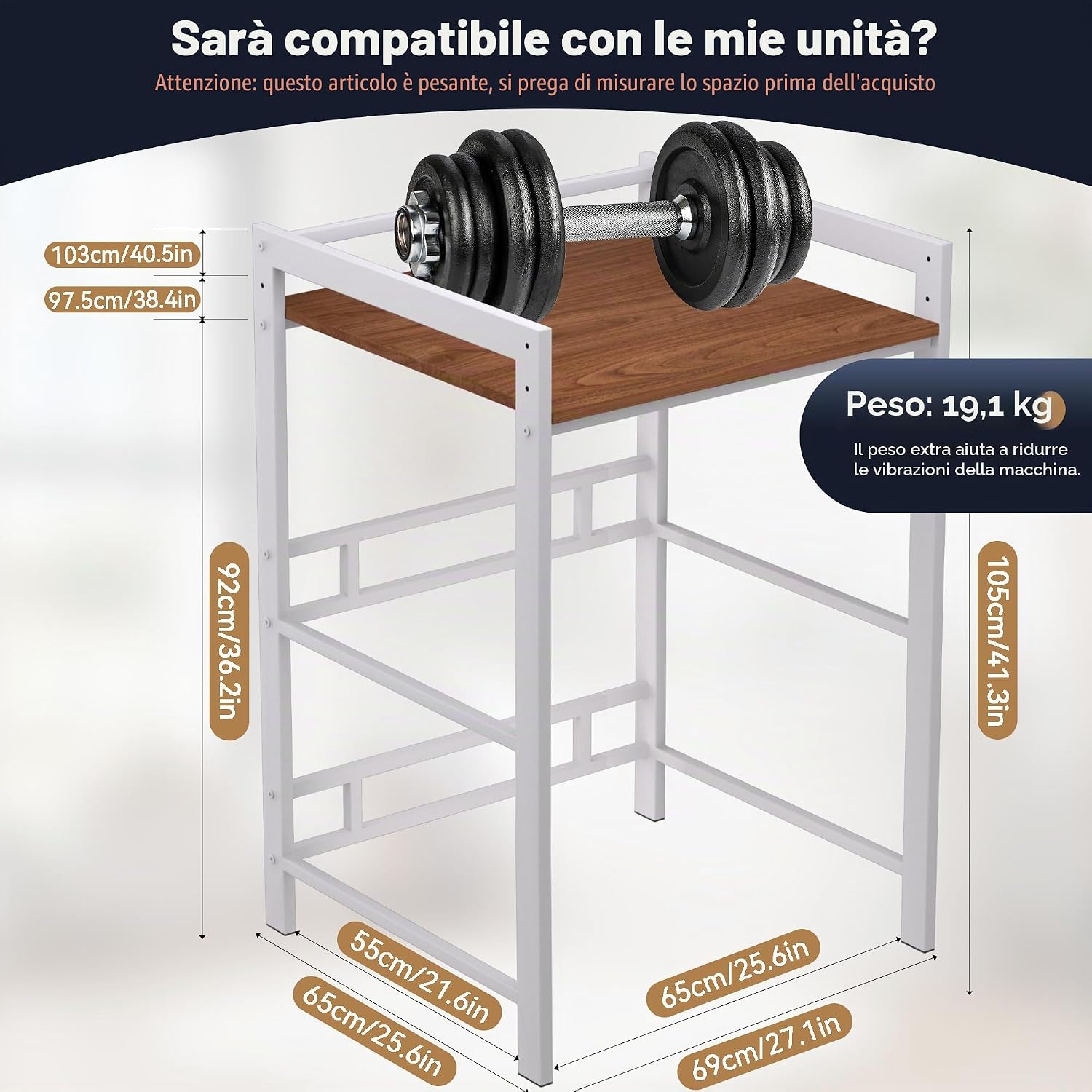 Scaffale per Incolonnamento Lavatrice e Asciugatrice,3 Regolabili in Altezza Supporto lavatrice Asciugatrice,Base Per Lavatrice Capacità Di Carico 300kg,Ideale Per Bagno (Bianco-b, 75x65x105cm)