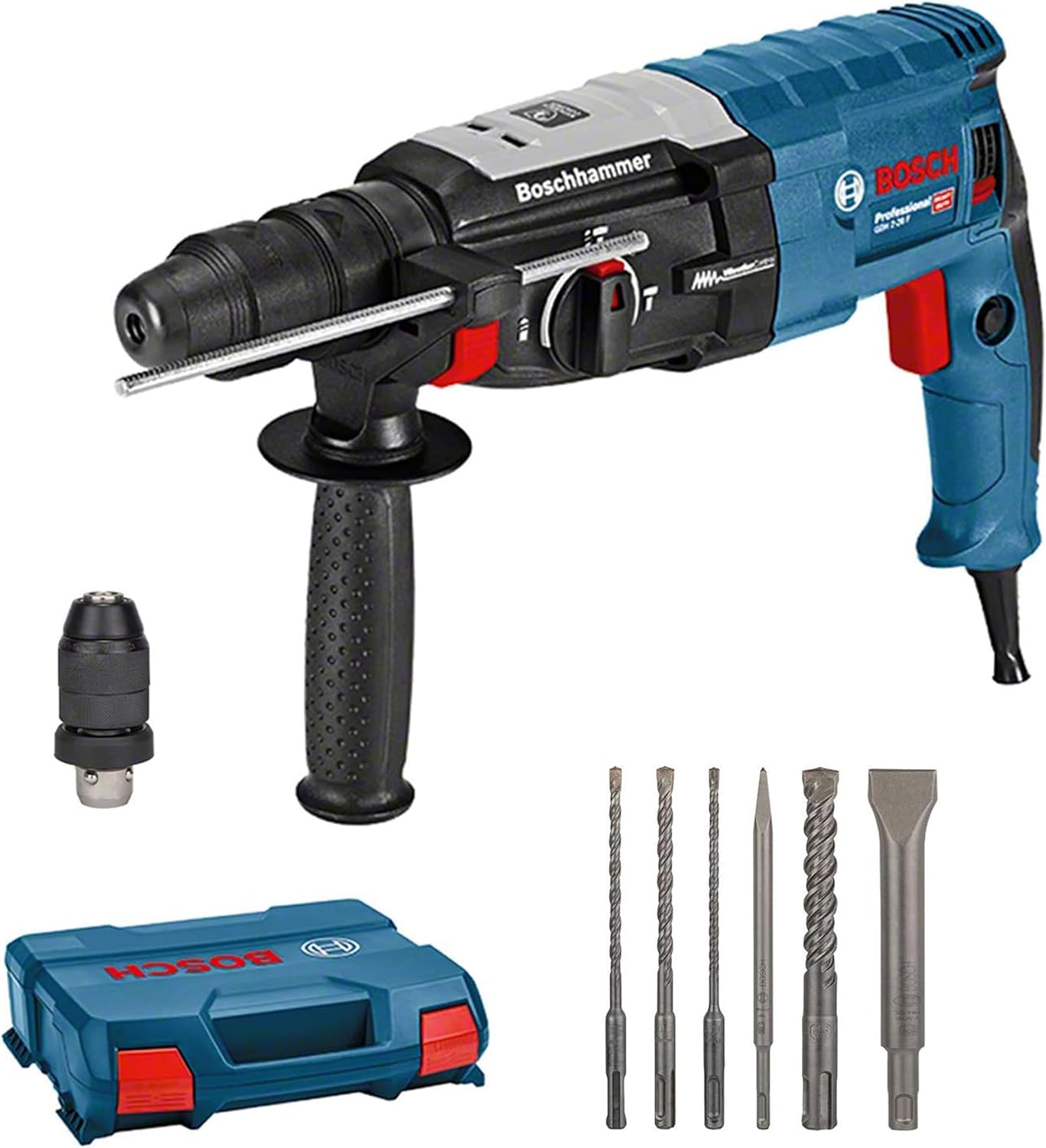 Bosch Professional Bohrhammer GBH 2-28 F (Leistung 880 Watt, Bohr-Ø Beton max: 28 mm, inkl. 6tlg. Bohr-Meißel-Set, SDS-plus,) - Amazon Exclusive, Battery Powered
