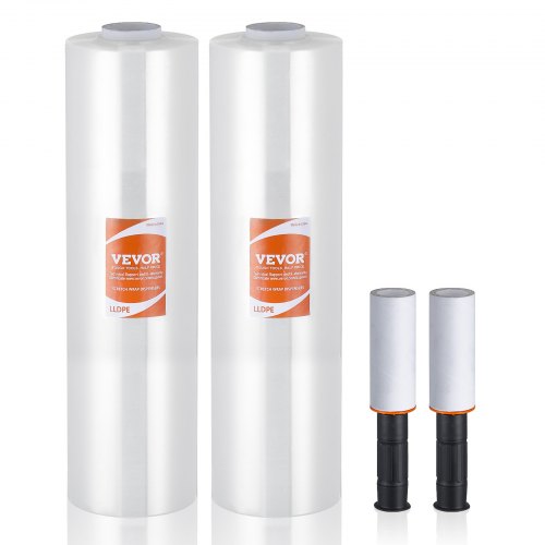 VEVOR Stretchfolie, 381 mm x 366 m, 2er-Set, 80 Gauge Industriestärke, transparente Palettenfolie, strapazierfähige Verpackungsfolie mit Griffen zum Verpacken von Paletten, Versand und Umzügen