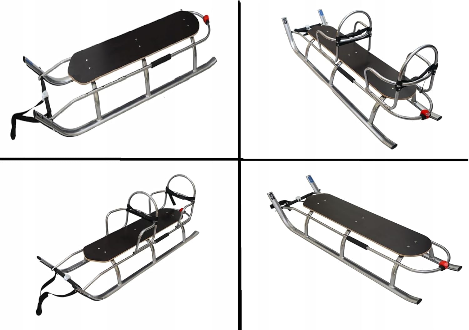 2in1 Kinder Duo Schlitten aus Aluminium mit Rückenlehne, Matrazen, LED für Kinder und Erwachsene 2 Personen Tragfähigkeit bis 100kg (Silver/Navy)