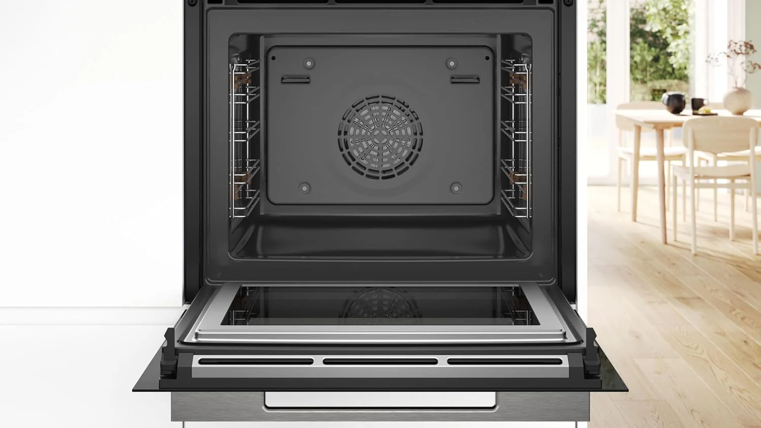 Bosch HMG7361B1, Serie 8 smarter Einbau-Backofen mit Mikrowellenfunktion, 60 x 60 cm, Made in Germany, Schwarz, Air Fry, Digitaler Bedienring, Touchdisplay, Automatikprogramme, Reinigungsunterst��tzung