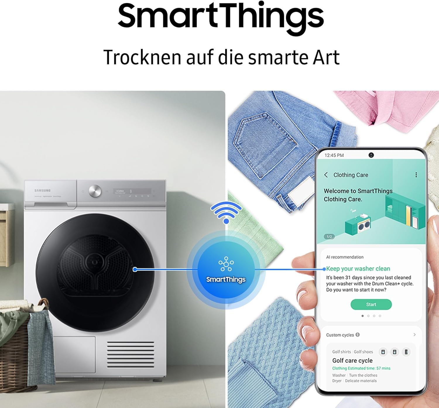 Samsung Waschmaschine, 9 kg, 1.400 U/min, EEK: A, Mikroplastik-Programm, Ecobubble, 14 Programme, WiFi SmartControl, Schwarz, WW90CGC04AABEG