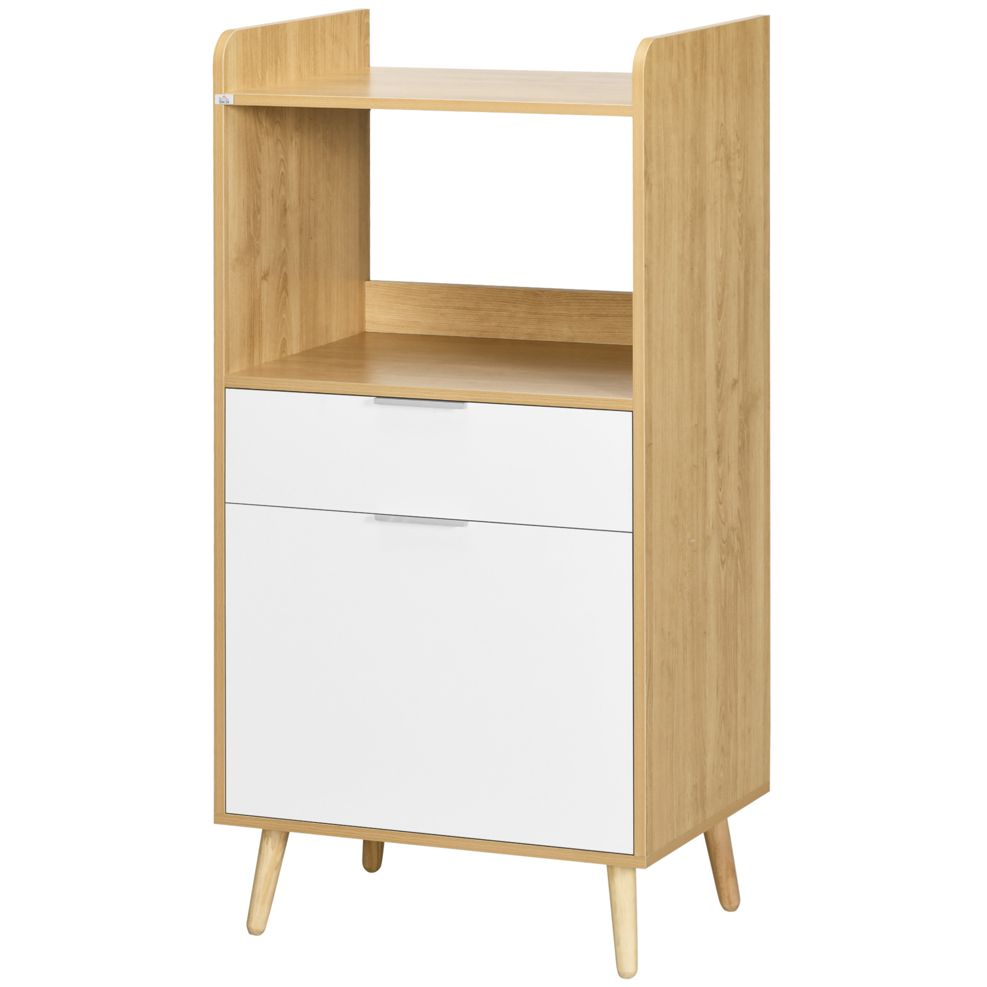 HOMCOM Küchenwagen für Mikrowelle mit Schrank Schublade verstellbarem Regal 58 x 40 x 118 cm Naturholz und Weiß