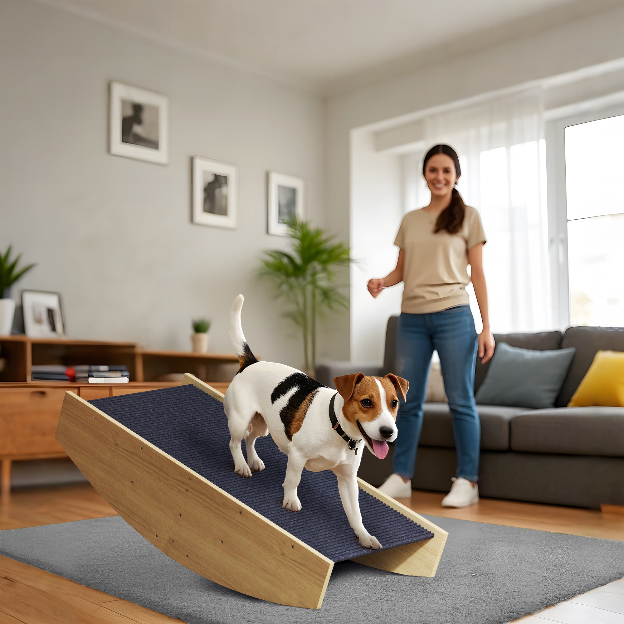PawHut Agility Hundeschaukel, 2-in-1 Wippe und Treppe, rutschfest, Tanneholz, 80 x 39,5 cm