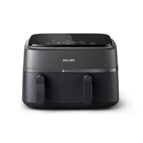 Philips Dual Basket Air Fryer 3000 Series, 8 in 1 functions, 9.5 Quarts, 2 Drawers, Auto sync Cooking Time, 90% Less Fat, Rapid Air Technology, HomeID Recipe App, Dishwasher Safe, Black, (NA350/00) : Home & Kitchen