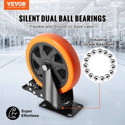 VEVOR Möbelrollen 4er-Set Lenkrollen PVC φ152,4mm Laufrollen 1.270kg Tragfähigkeit Transportrollen mit A/B-Bremsen Kastenrollen 360° Drehbar Schwerlastrollen für Häusern Büros Studios Fabriken