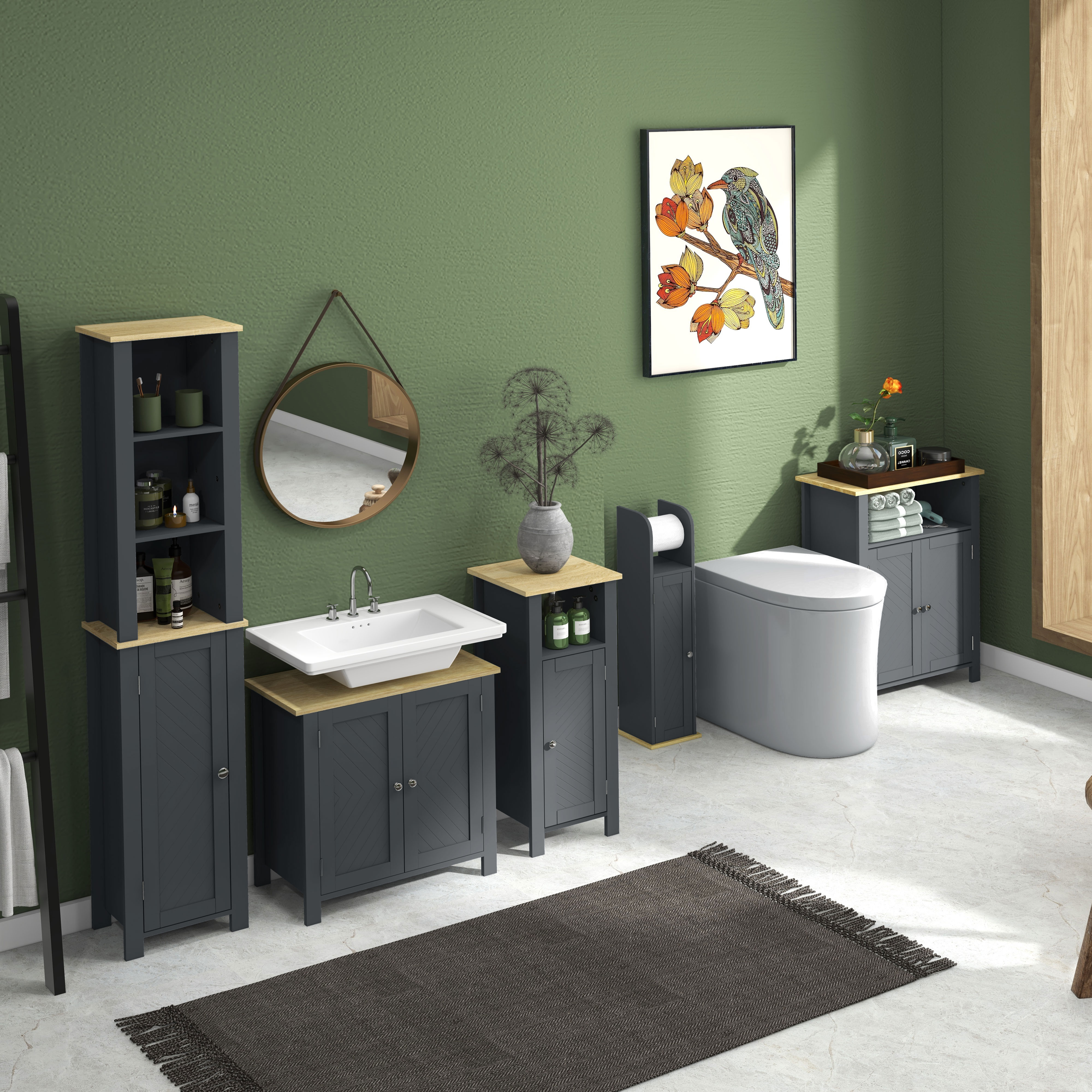kleankin Badezimmerschrank mit 3 Regalen aus MDF und Spanplatte mit verstellbarem Innenregal, 60x30x80,5 cm
