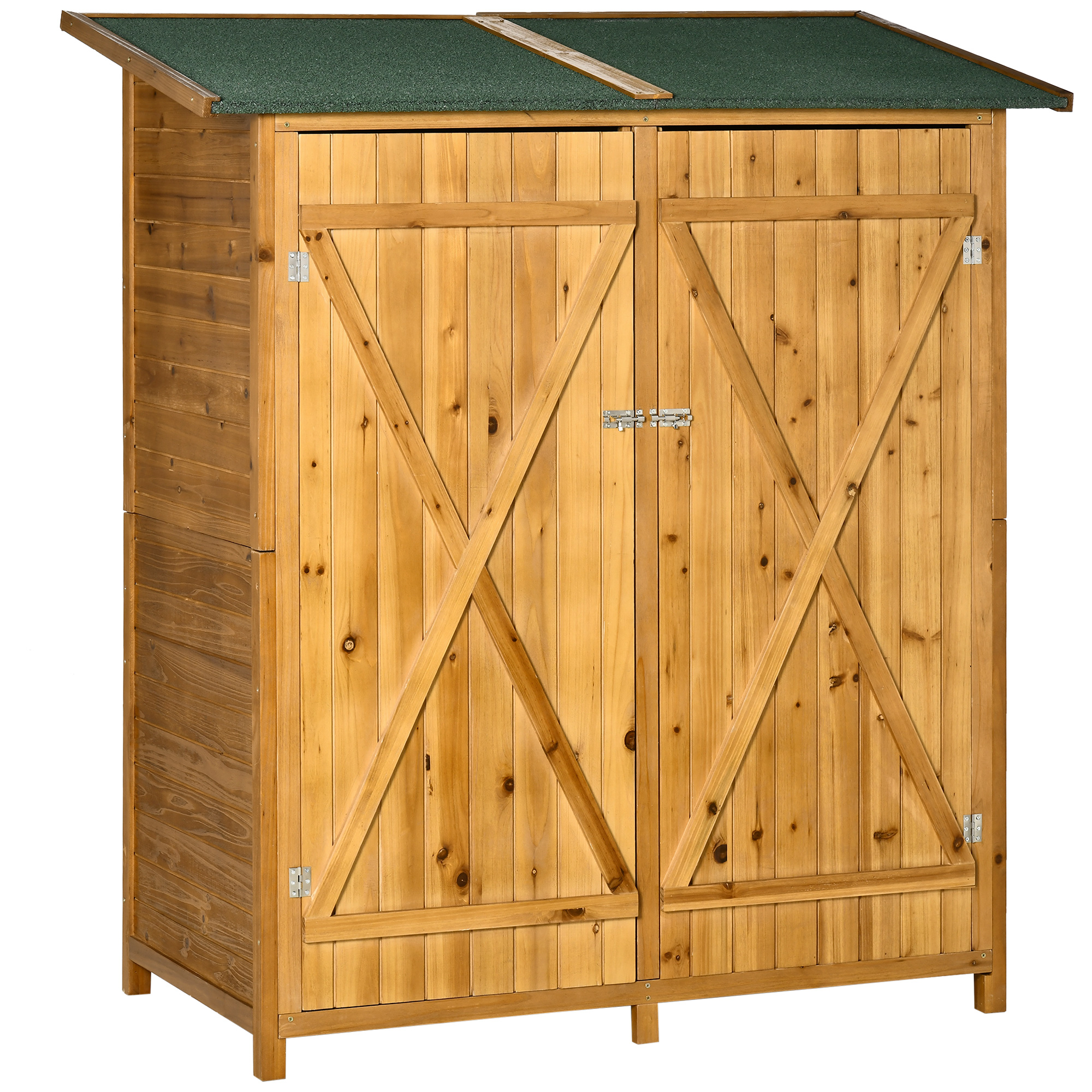 Outsunny Gartenschrank Geräteschuppen mit 2 Tür Geräteschrank  mit Asphaltdach Gartenlagerschrank Antidumping Design mit Bodennägel Tannenholz Natur 140 x 75 x 157 cm