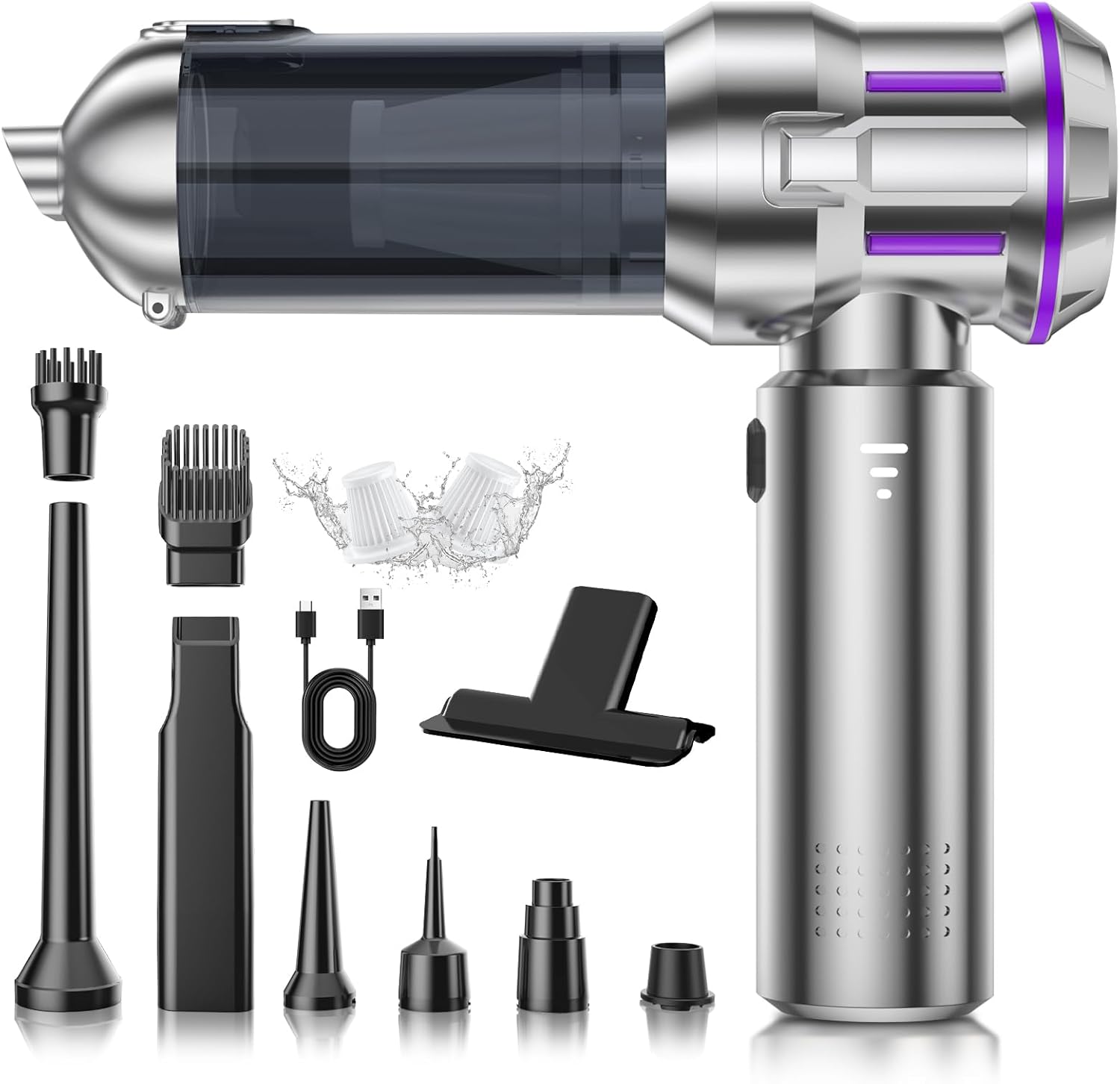 Wireless Vacuum Cleaner, 22000Pa 4 in 1 Car Vacuum Cleaner with One-Touch Automatic Dust Exhaust, Brushless Motor, 3 Speed Suction for Home/Car/Aomestic Animal Hair, Silver