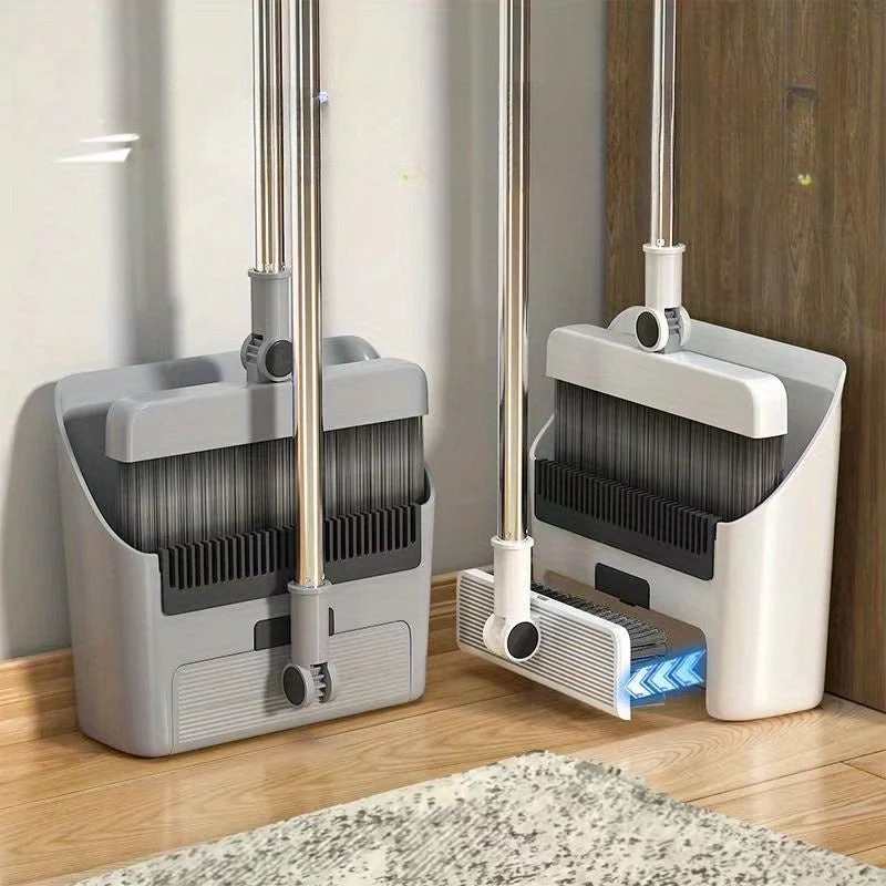 Broom & Dustpan Set with Built-In Hair Comb �C Ergonomic & Space-Saving