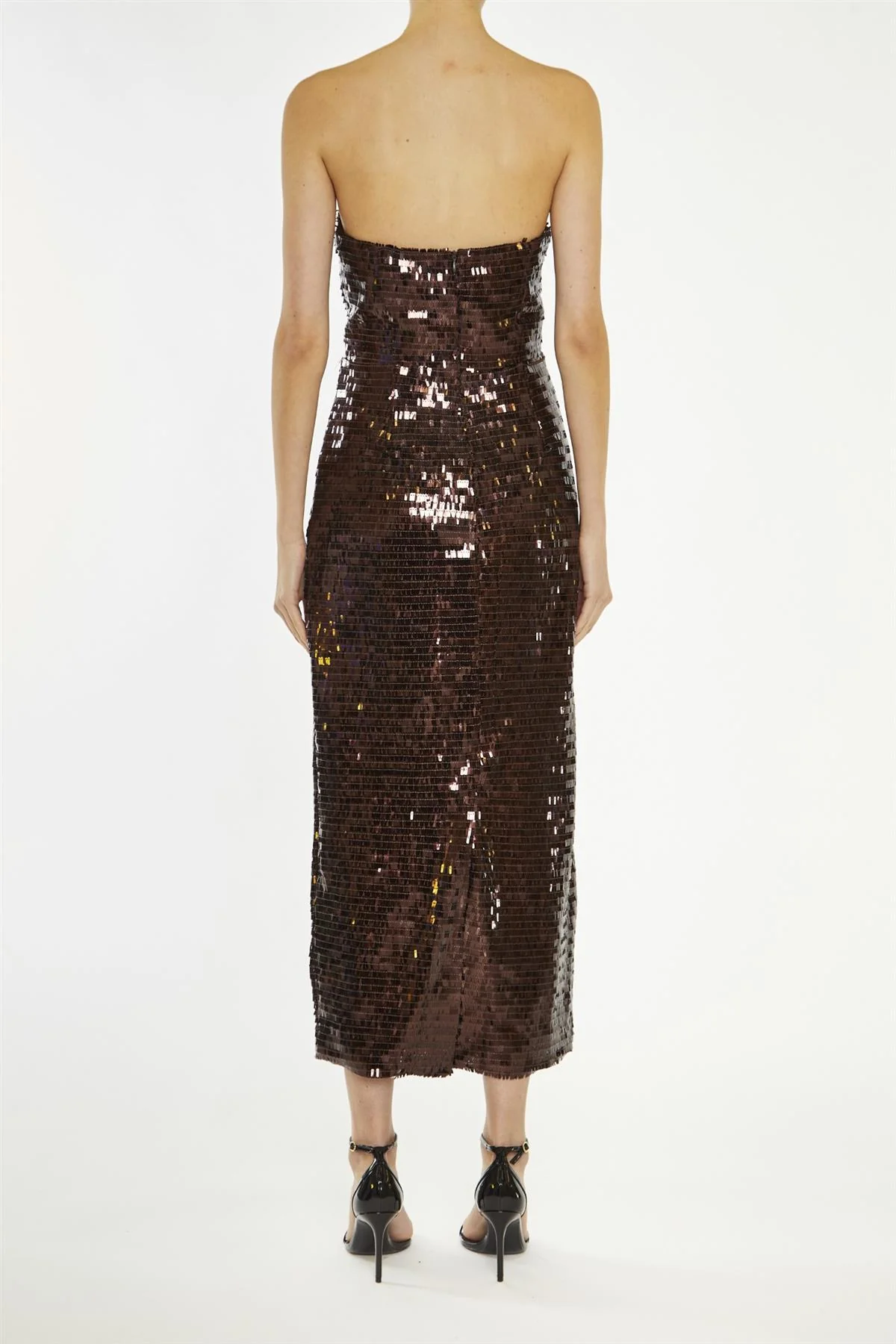 Paris Chocolate-Sequin Bandeau Tailored Midaxi Dress