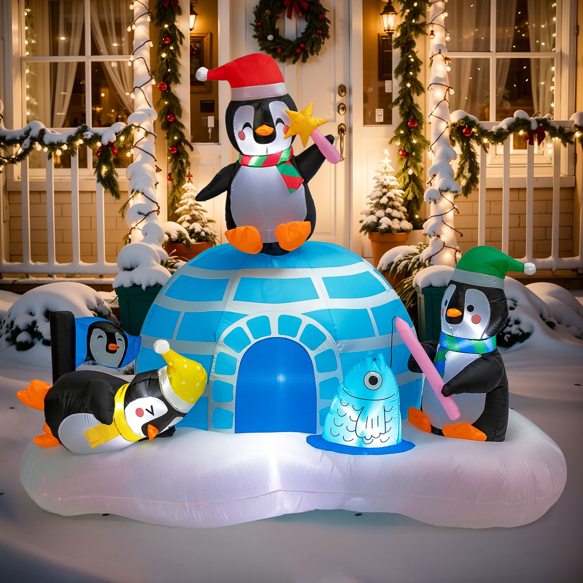 Presence 6FT Inflatable Penguin & Igloo Christmas Decoration with LED Lights, Outdoor/Indoor, Weather Resistant