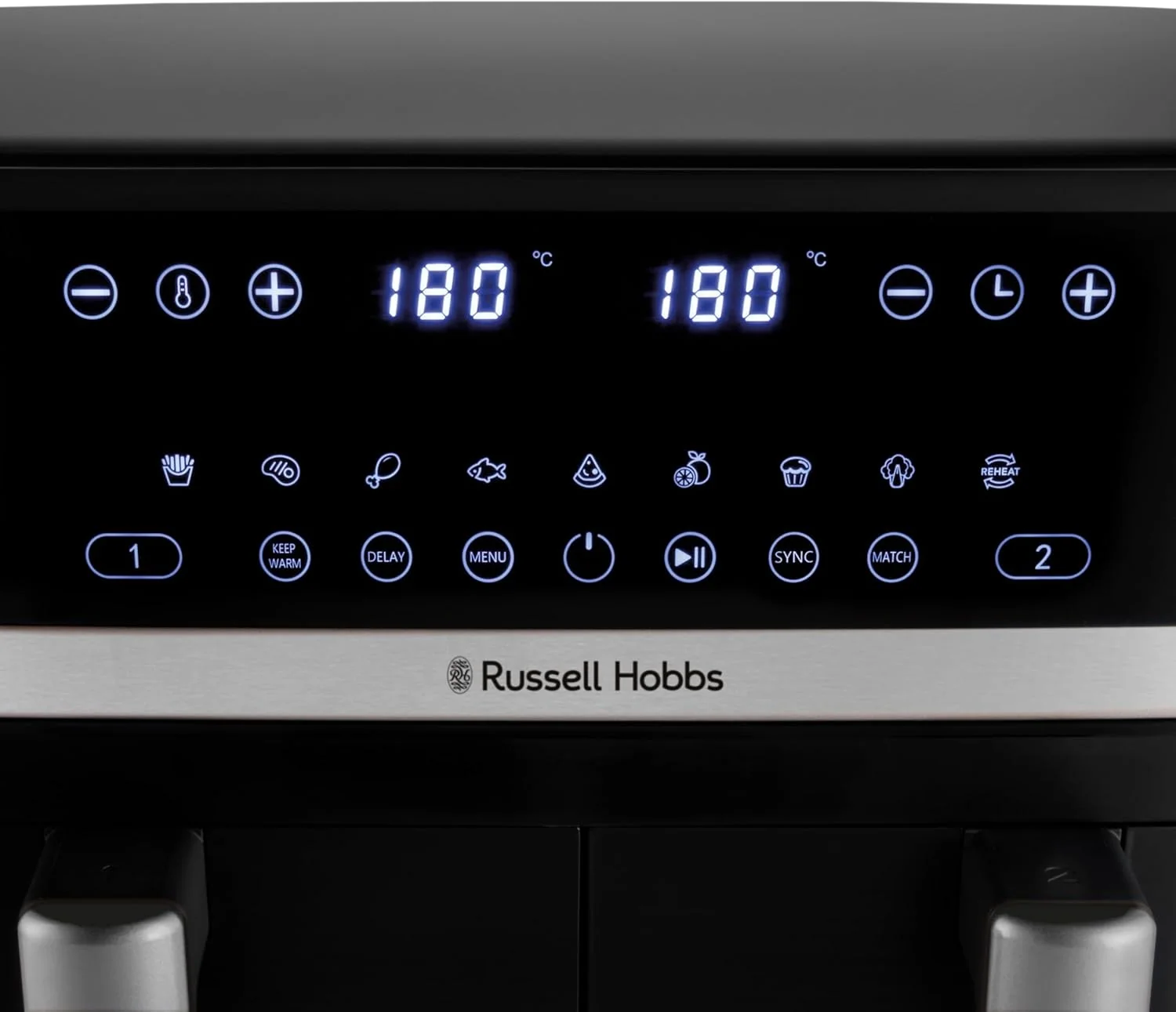 Russell Hobbs Heißluftfritteuse 2 Kammern 9L Rapid AirFryer [2 Fächer je 4,5l, sehr leiser Betrieb, 9 Programme] SatisFry Fritteuse (spülmaschinenfest, Match & Synchronisierungsfunktion) 27681-56